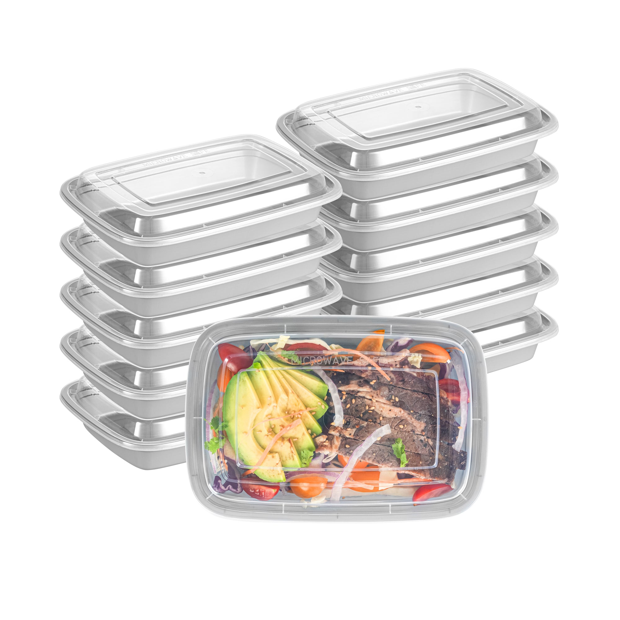 Asporto 16 oz Rectangle Silver Plastic To Go Box - with Clear Lid, Microwavable - 7 3/4" x 5 1/2" x 1 1/2" - 100 count box