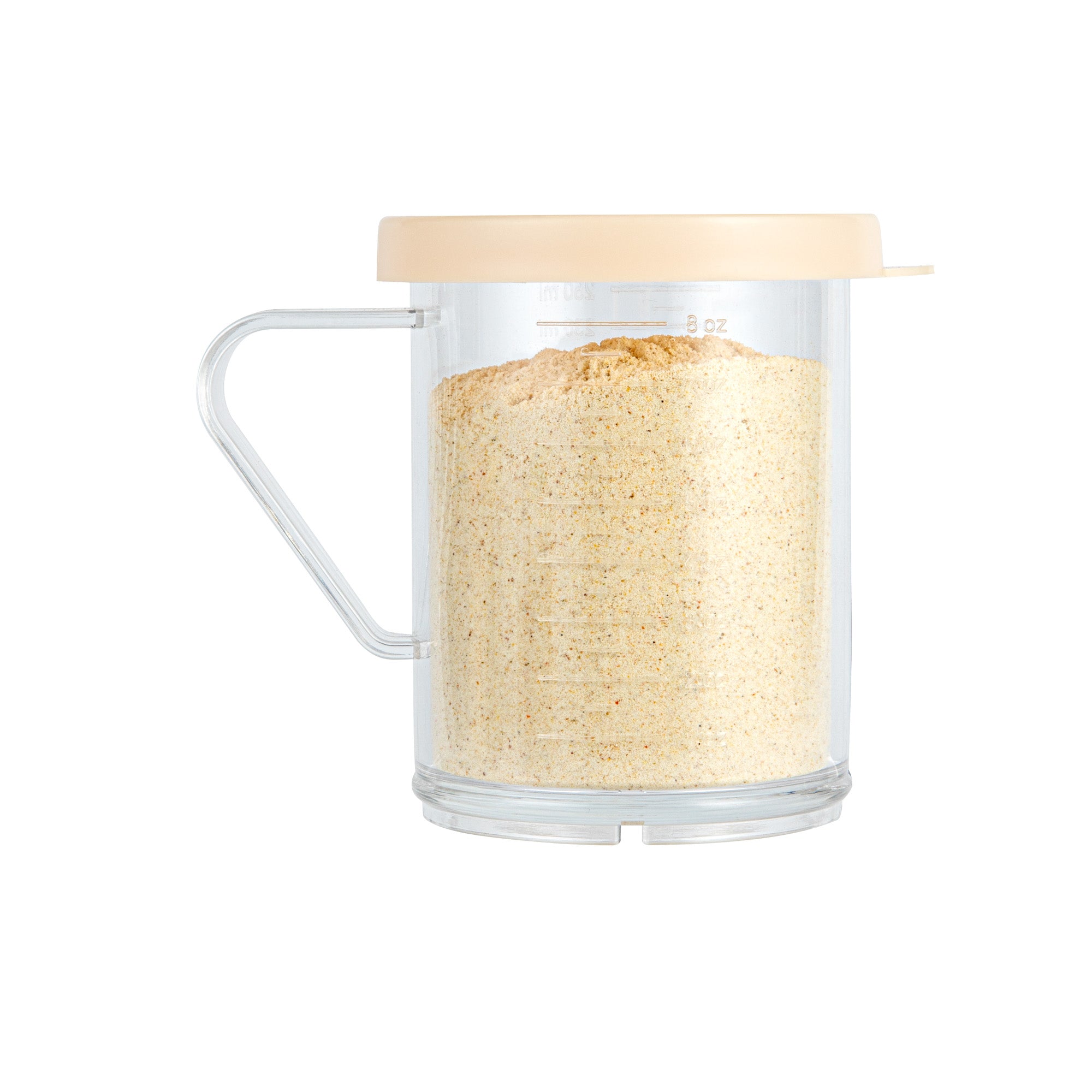 RW Base 10 oz Clear Polycarbonate Dredge Spice Shaker - with Beige Fine Lid - 4 3/4" x 3 1/4" x 4" - 1 count box