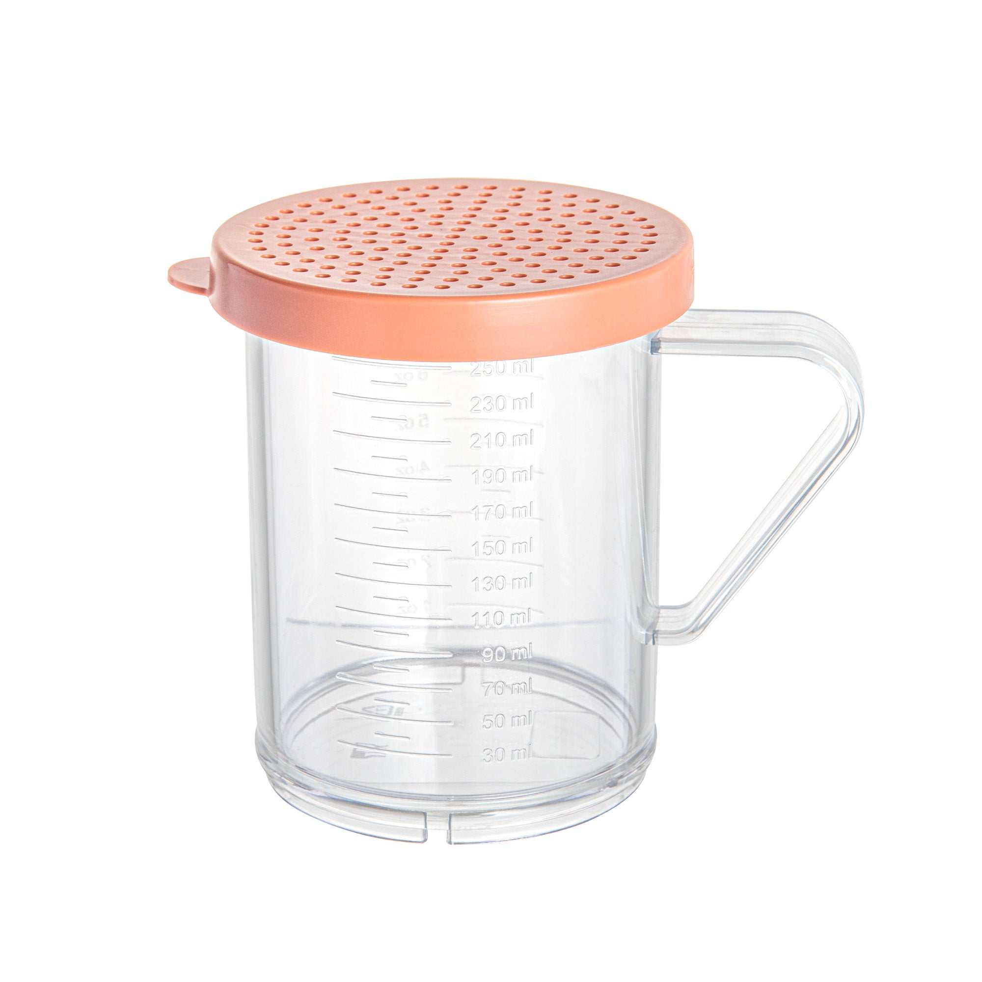 RW Base 10 oz Clear Polycarbonate Dredge Spice Shaker - with Rose Medium Lid - 4 3/4" x 3 1/4" x 4" - 1 count box