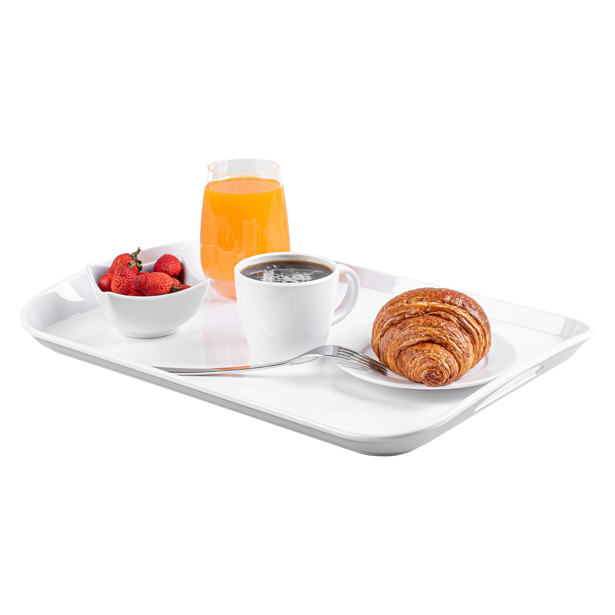 Voga Rectangle White Melamine Serving Tray - with Handles - 18" x 12 1/2" x 1 3/4" - 1 count box