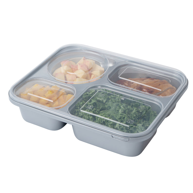 Futura 57 oz Silver Plastic Tamper-Evident 4-Compartment Container - with  Clear Lid, Microwavable - 9 3/4 x 7 3/4 x 2 - 100 count box