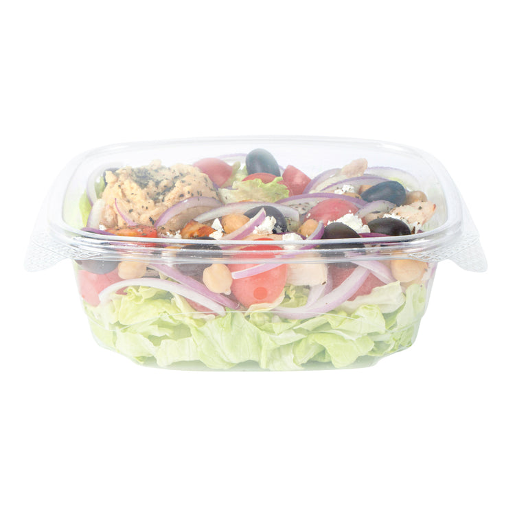 Thermo Tek 32 oz Rectangle Clear Plastic Deli / Snack Container - with Hinged Lid, Anti-Fog - 12 3/4 inch x 7 1/2 inch x 2 1/2 inch - 100 Count Box