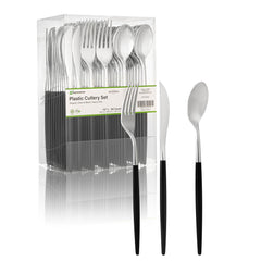 Moderna Silver Plastic Cutlery Set - with Black Handle - 7 1/2