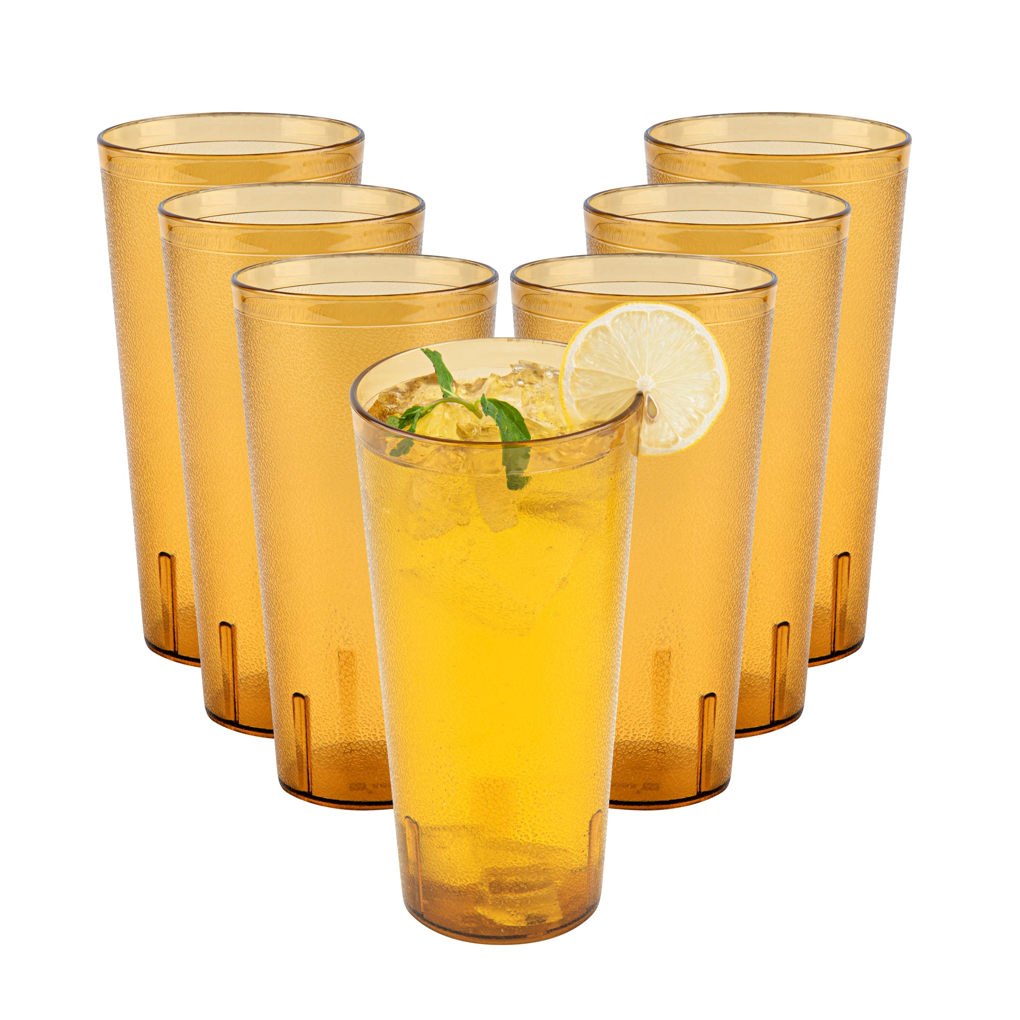 Bev Tek 24 oz Amber SAN Plastic Tumbler - Pebbled - 3 1/2" x 3 1/2" x 7" - 10 count box