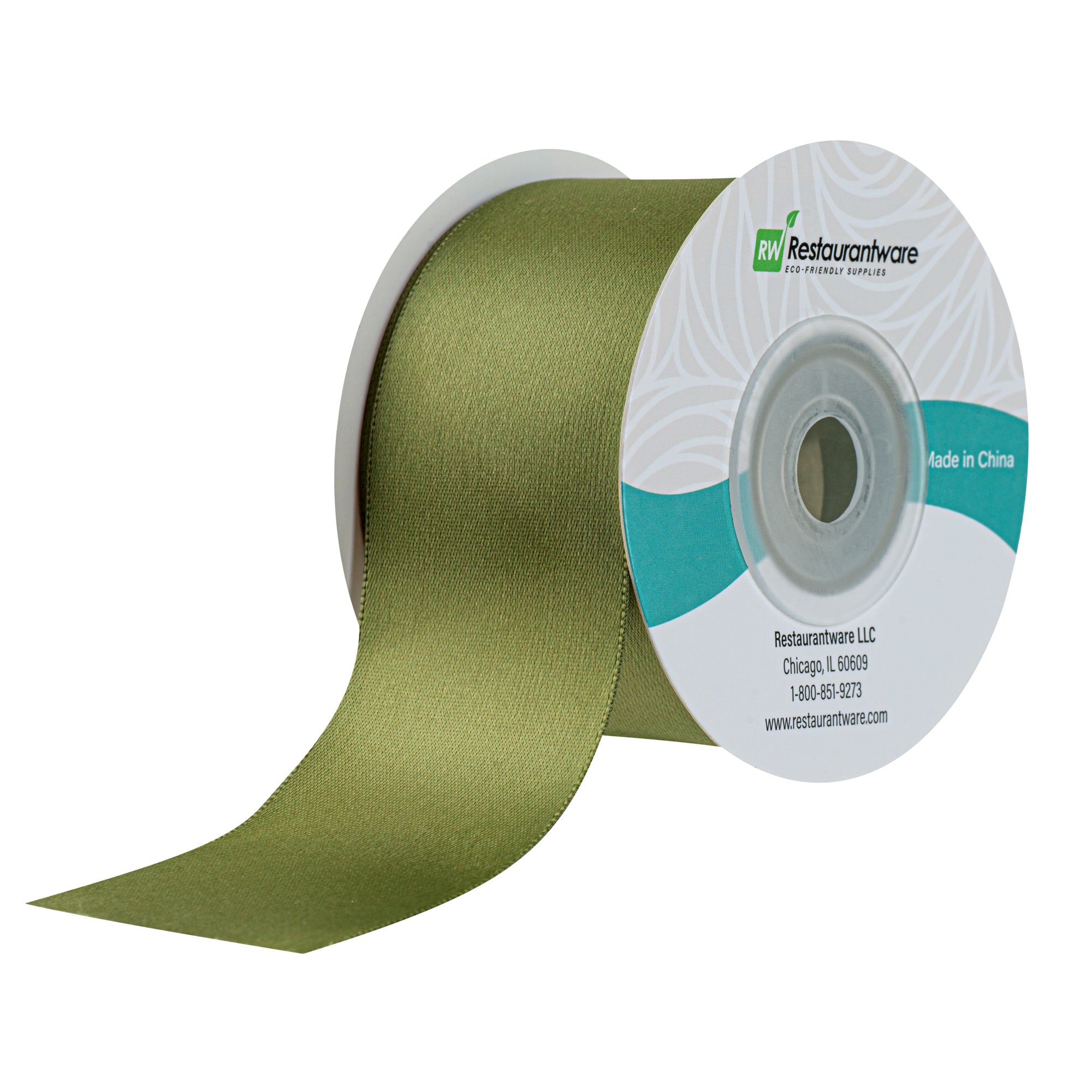 Gift Tek Spring Moss Green Polyester Satin Ribbon - Single Face - 1 1/2" x 10 yds - 1 count box