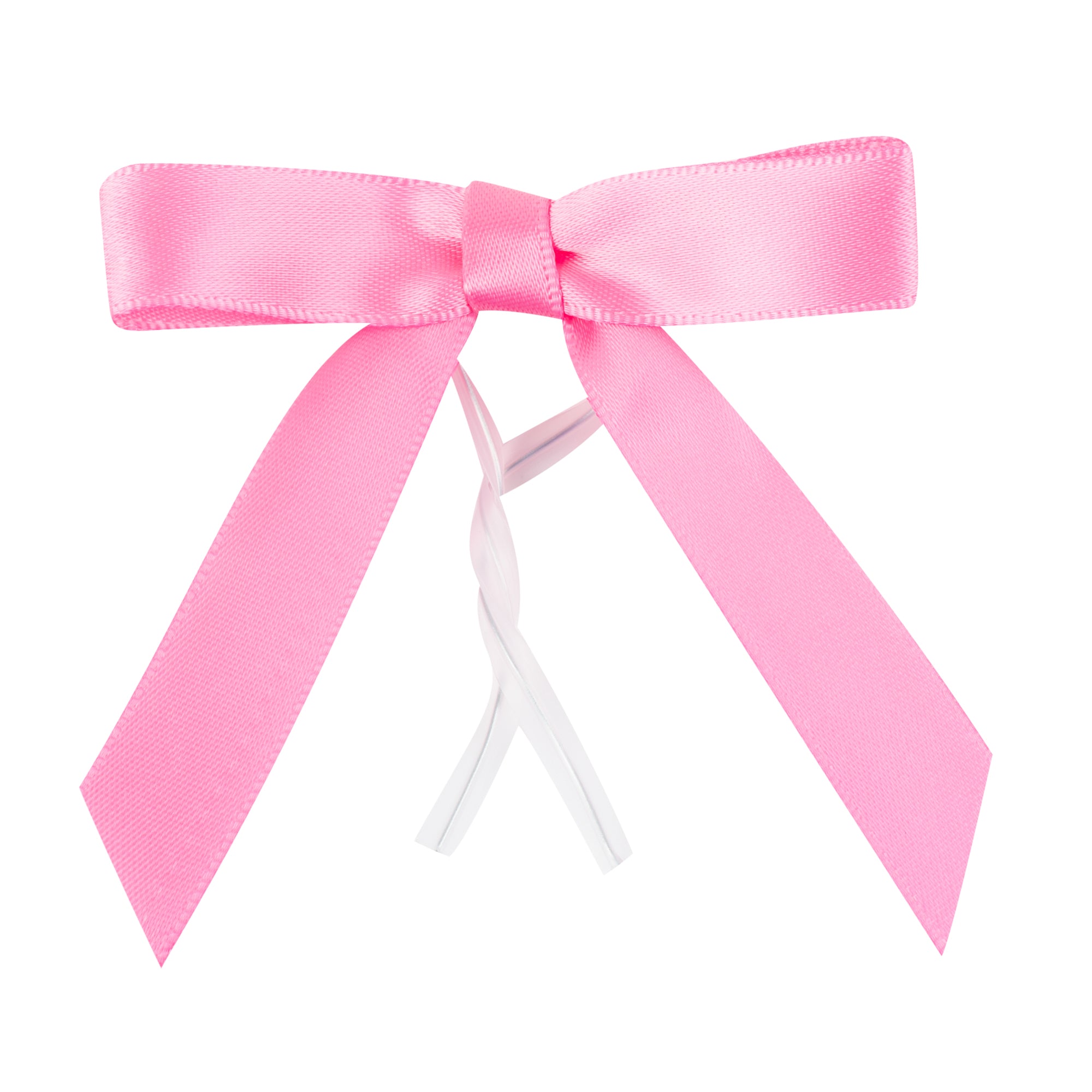 Gift Tek Pink Polyester Satin Twist Tie Bow - Pre-Tied - 3" x 2 1/2" - 100 count box