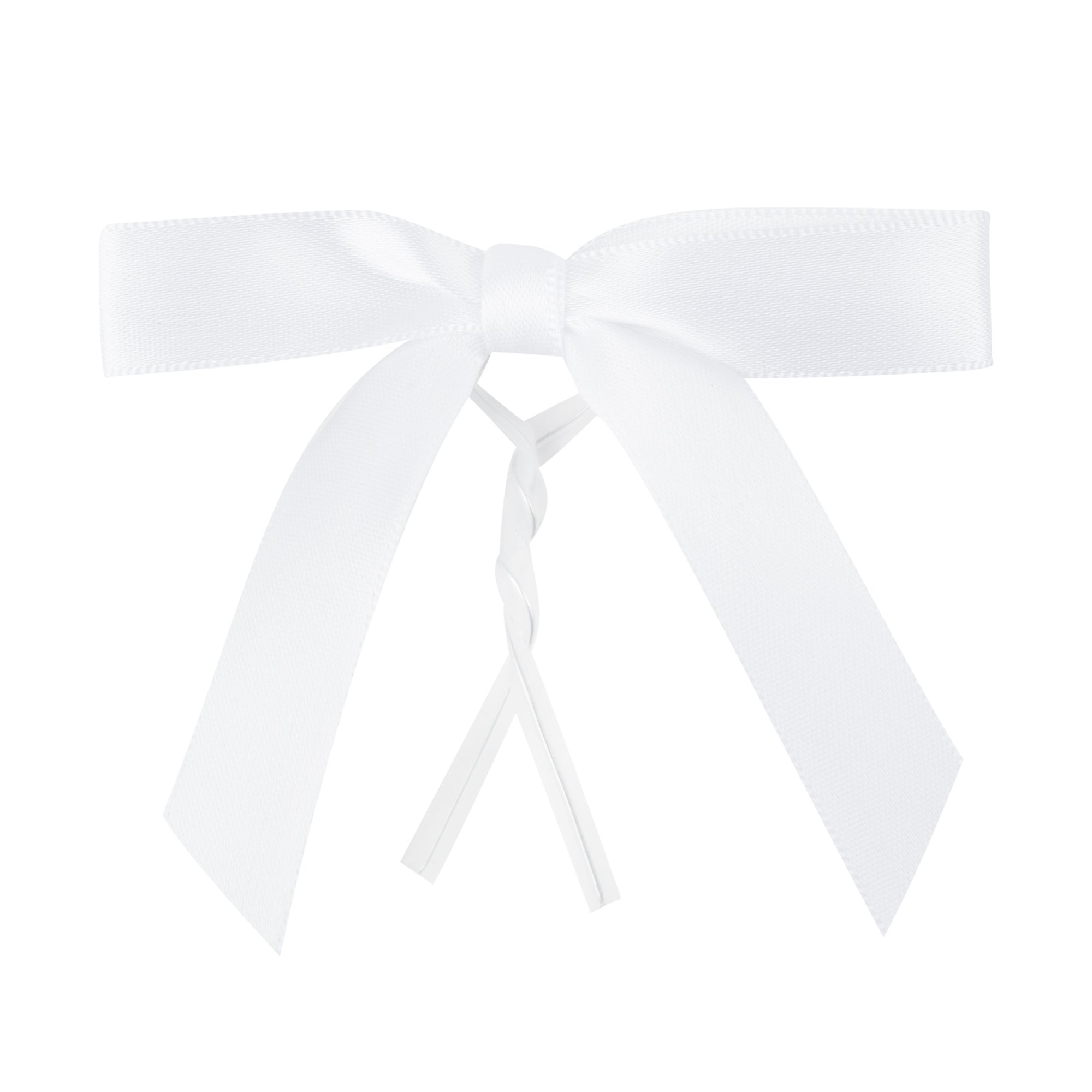 Gift Tek White Polyester Satin Twist Tie Bow - Pre-Tied - 3" x 2 1/2" - 100 count box