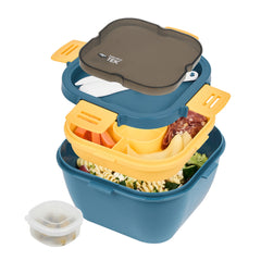 Bento Tek 58 oz Blue and Yellow Lunch Box - BPA-Free, Microwave-Safe, with Fork and Knife - 7 1/4