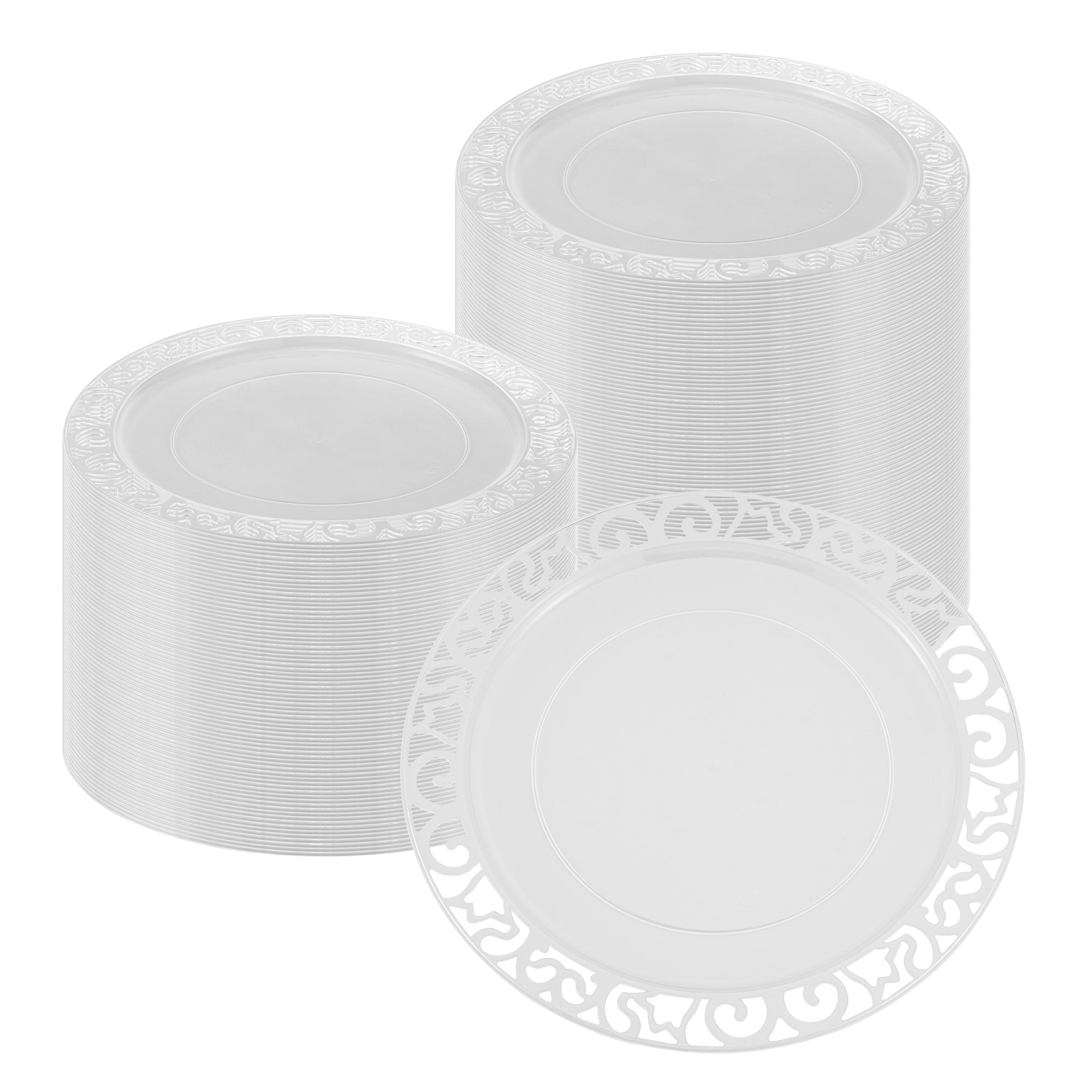 Maxi Serve Round Clear Plastic Plate - with Lace Rim - 11 3/4" x 11 3/4" - 100 count box