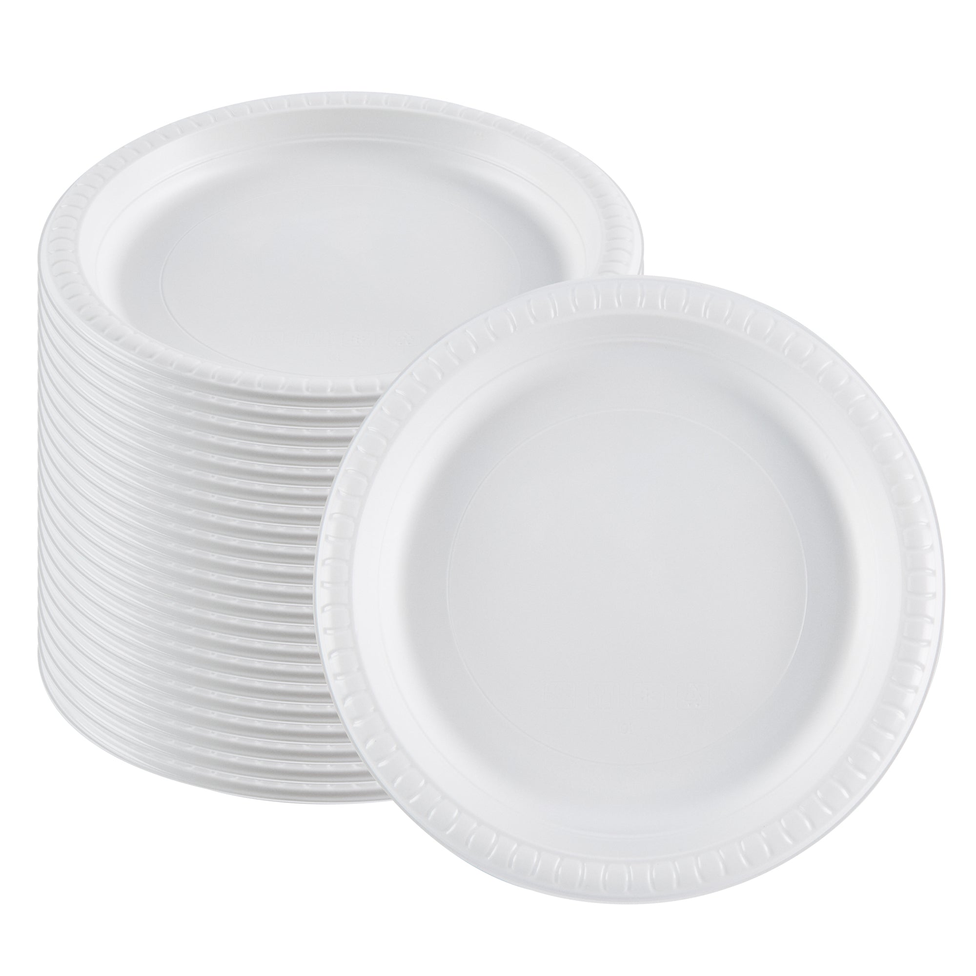 RW Base Round White Plastic Plate - Microwavable - 9" x 9" x 3/4" - 100 count box