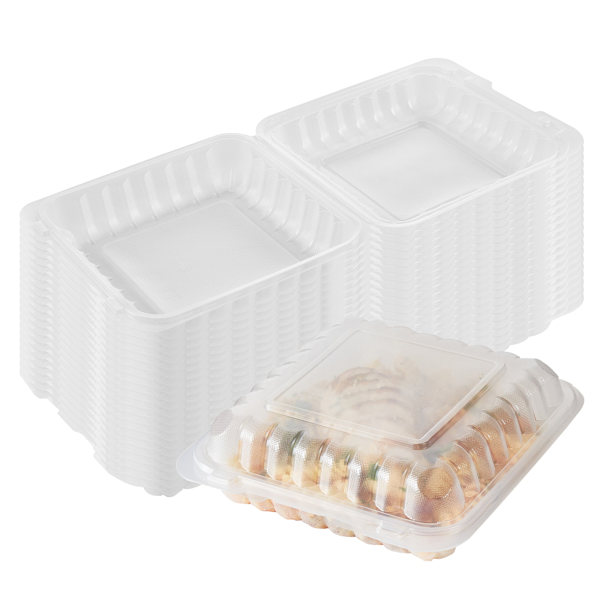 RW Base 40 oz Square Clear Plastic Clamshell Container - Microwavable - 9" x 9" x 3" - 100 count box