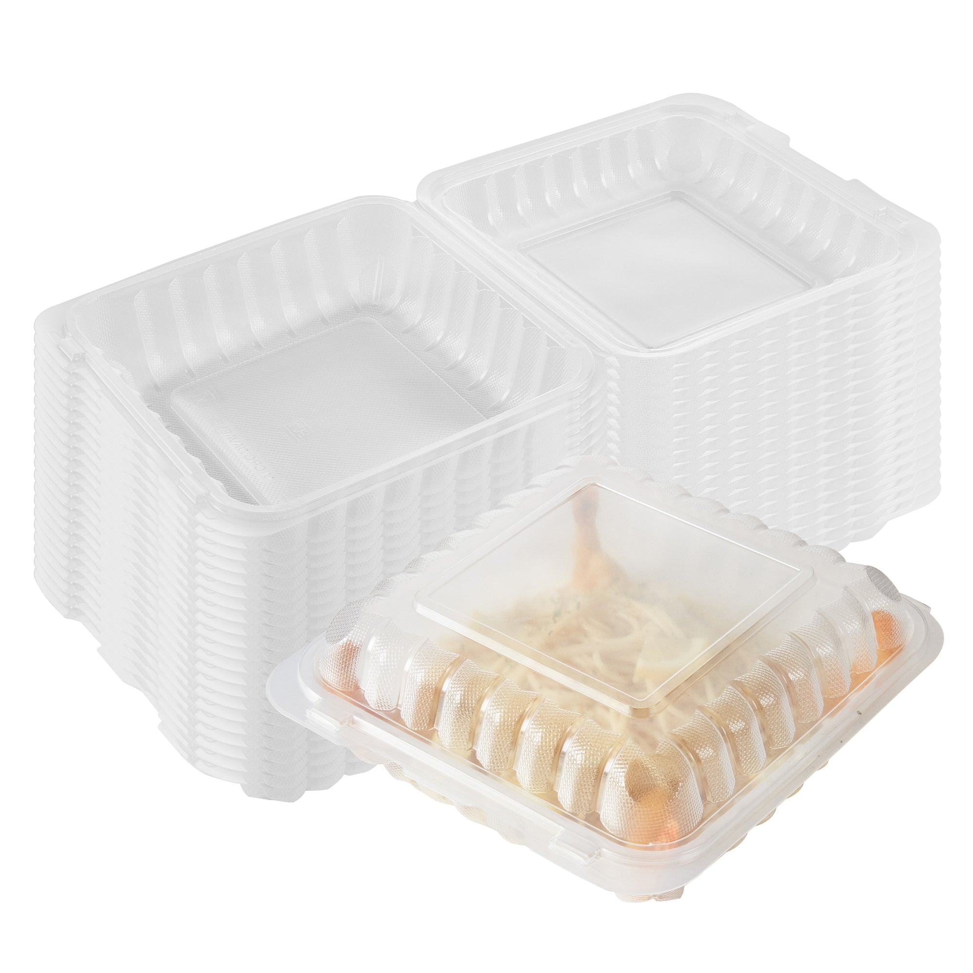 RW Base 47 oz Square Clear Plastic Clamshell Container - Microwavable - 9" x 9" x 3 1/2" - 100 count box