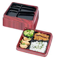 Bento Tek 19 oz Rectangle Red and Black Plastic Bento Box - 4 Compartments - 9 1/4