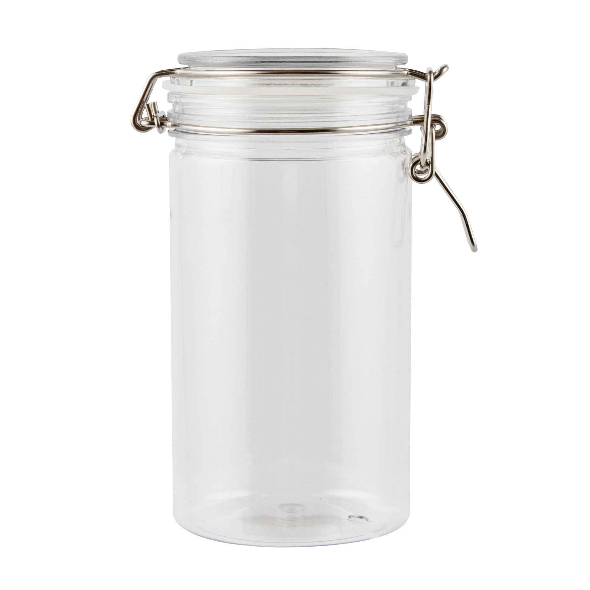 Met Lux 32 oz Round Clear Plastic Storage Jar - with Hinged Lid - 3 3/4" x 3 3/4" x 7 1/4" - 2 count box