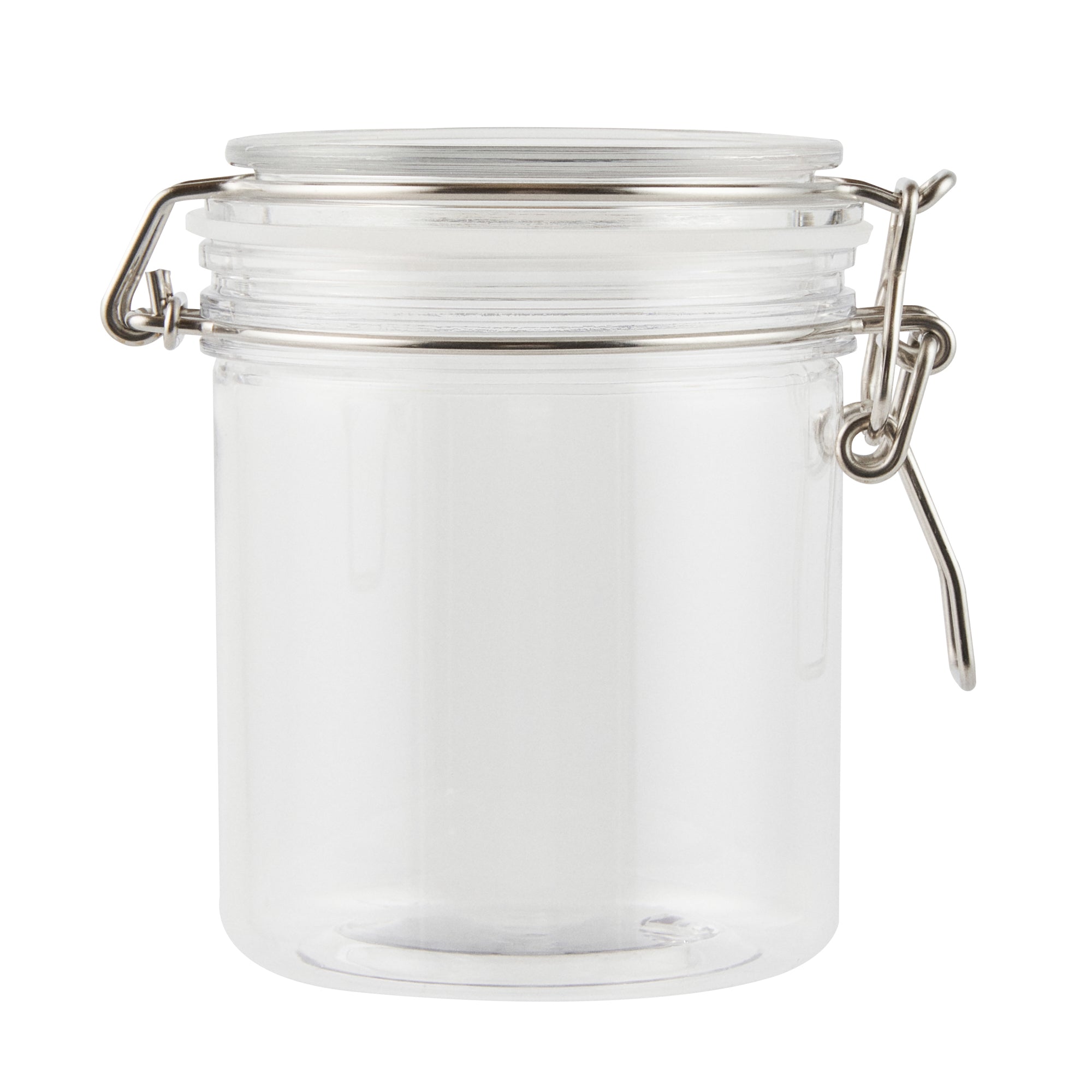 Met Lux 17 oz Round Clear Plastic Storage Jar - with Hinged Lid - 3 1/2" x 3 1/2" x 4 1/2" - 2 count box