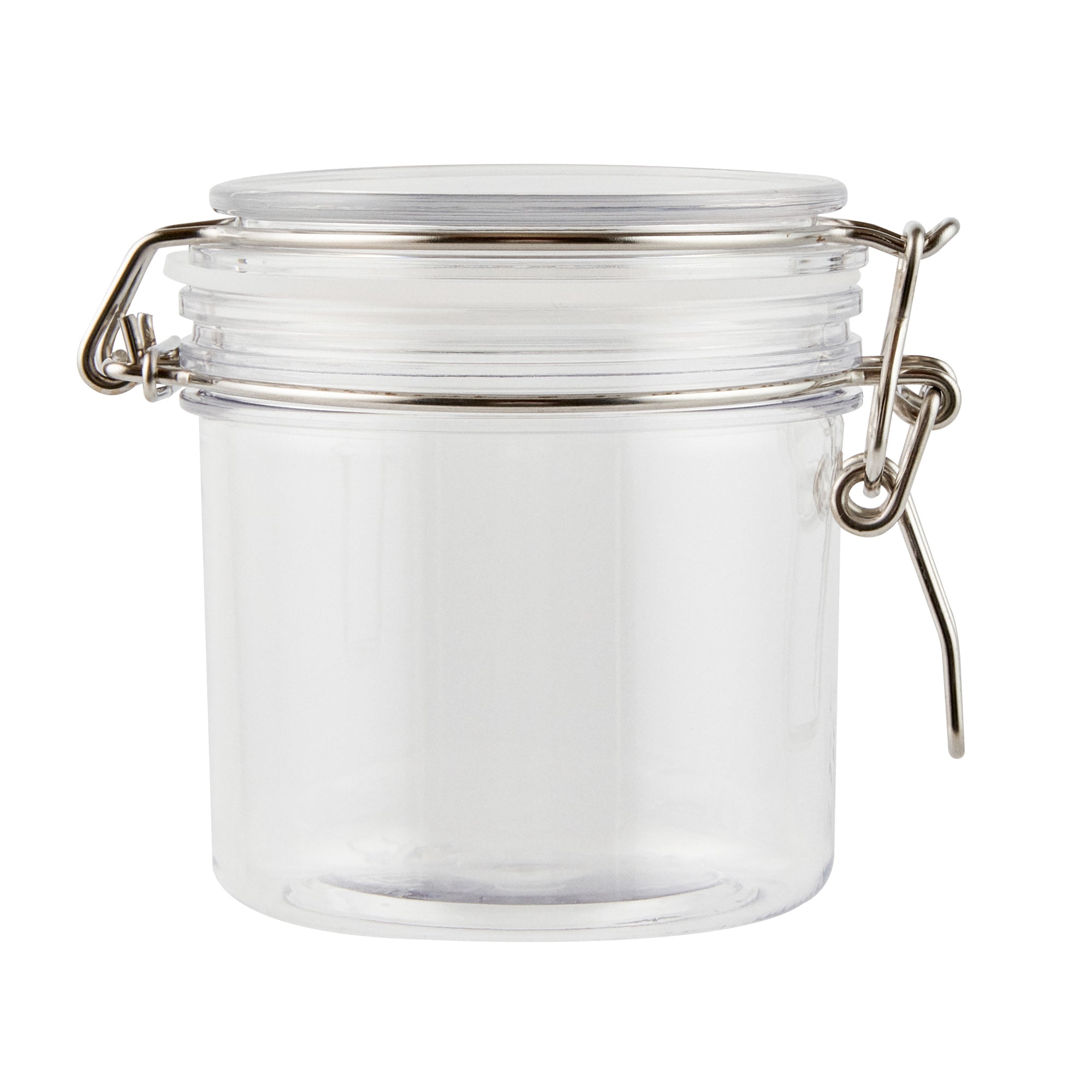 Met Lux 15 oz Round Clear Plastic Storage Jar - with Hinged Lid - 3 1/2" x 3 1/2" x 4" - 2 count box