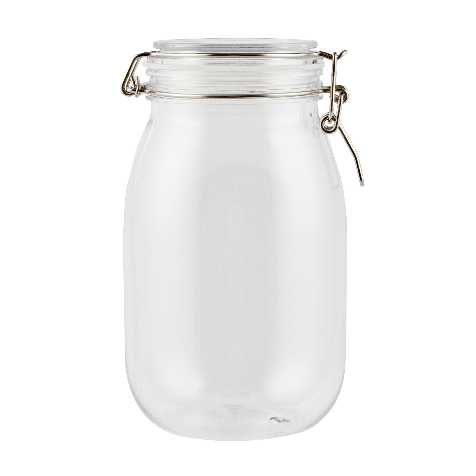 Met Lux 56 oz Round Clear Plastic Storage Jar - with Hinged Lid - 4 3/4" x 4 3/4" x 8 1/4" - 2 count box