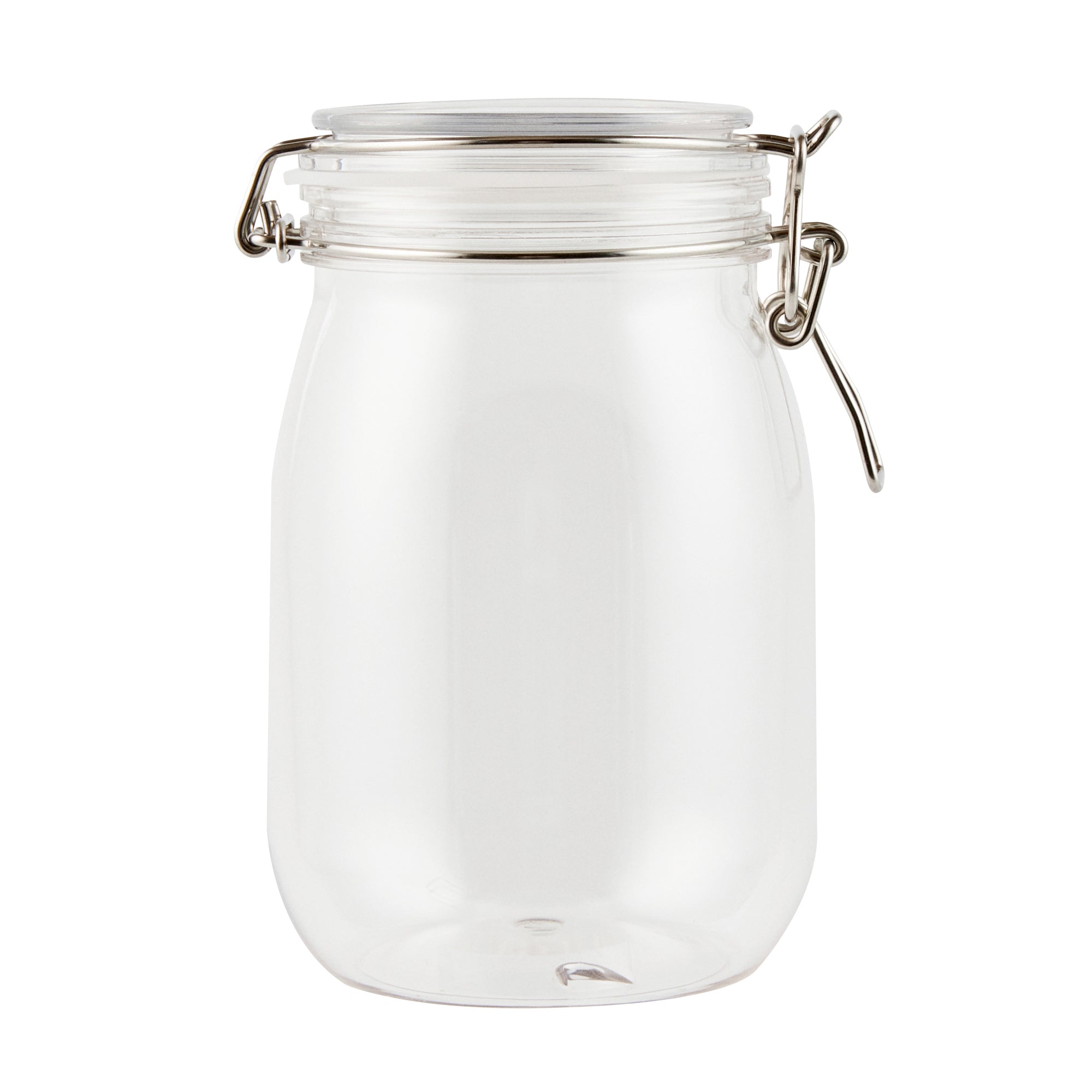 Met Lux 39 oz Round Clear Plastic Storage Jar - with Hinged Lid - 4 1/4" x 4 1/4" x 7" - 2 count box