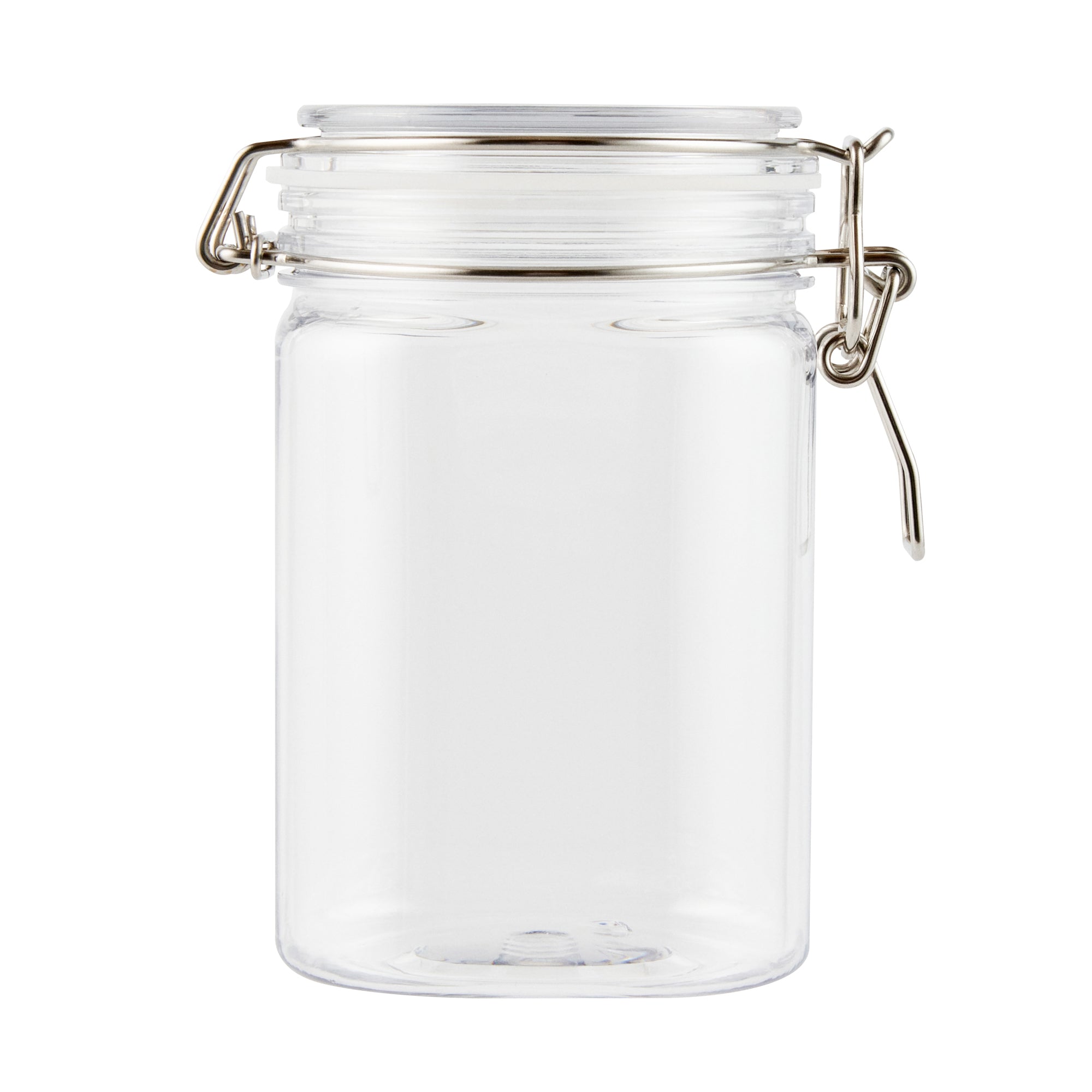 Met Lux 29 oz Square Clear Plastic Storage Jar - with Hinged Lid - 3 3/4" x 3 3/4" x 6" - 2 count box