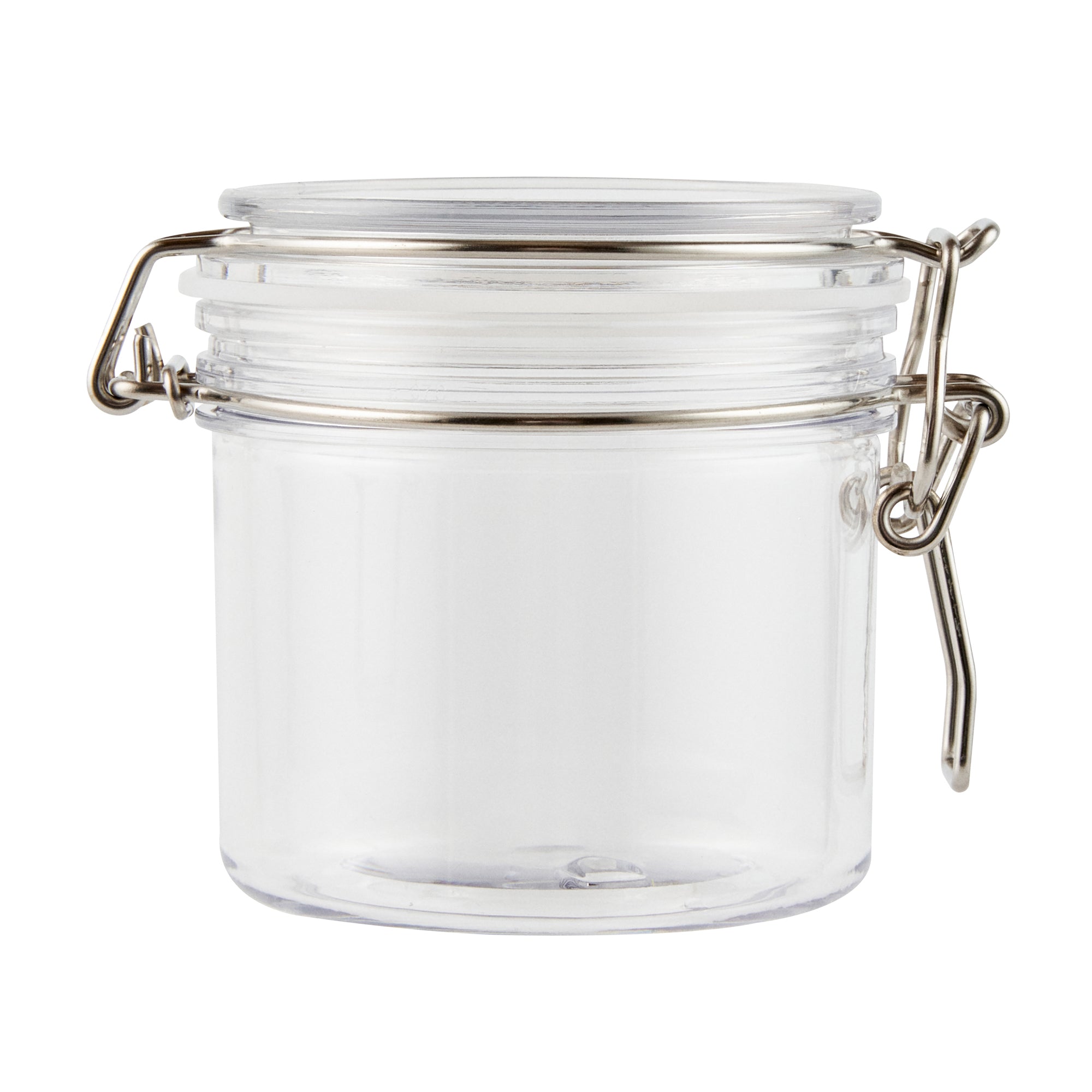 Met Lux 12 oz Round Clear Plastic Storage Jar - with Hinged Lid - 3 1/2" x 3 1/2" x 3 1/2" - 2 count box