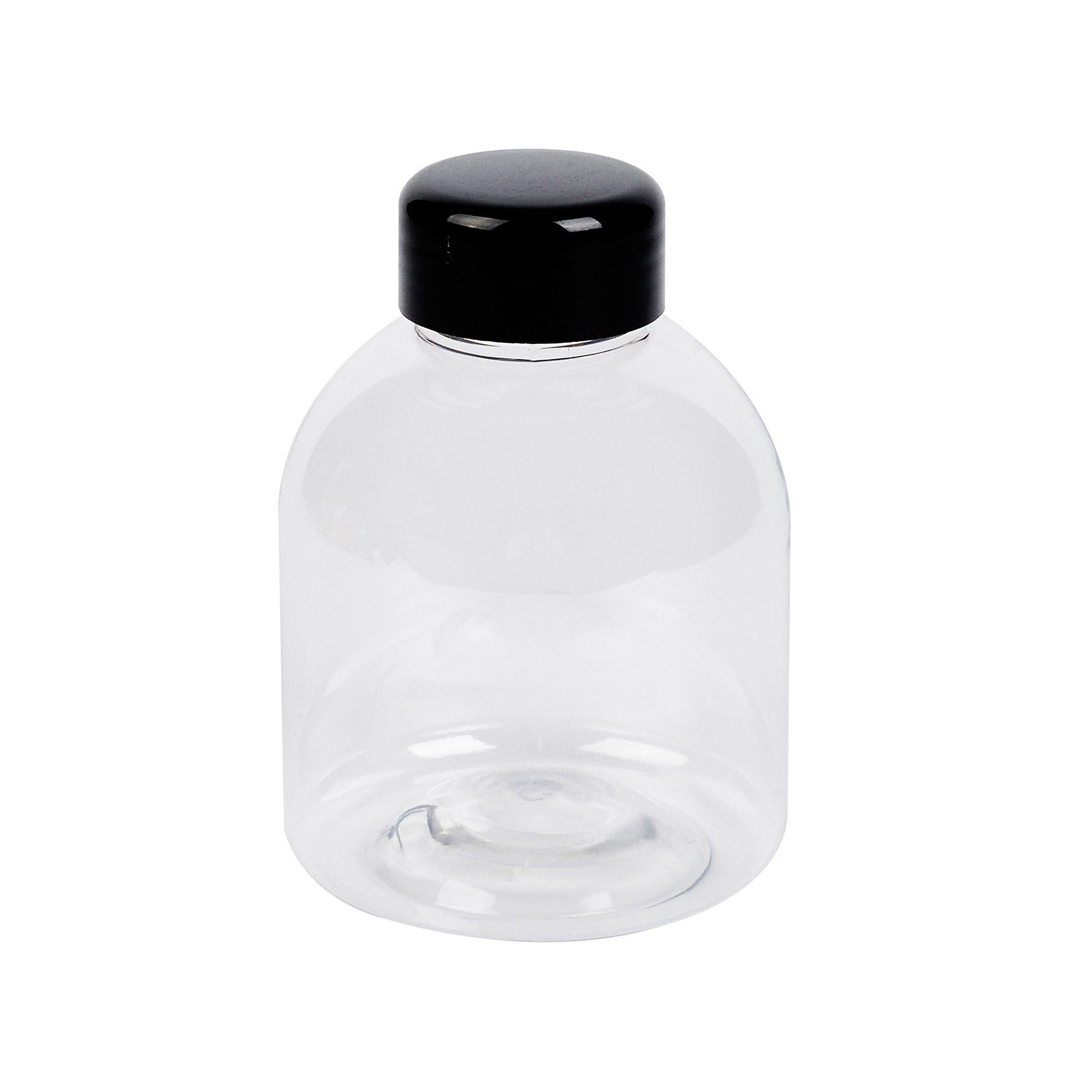 Bottle Tek 14 oz Round Clear PET Juice Bottle - with Cap - 4 1/2" x 4 1/2" x 3 1/4" - 100 count box