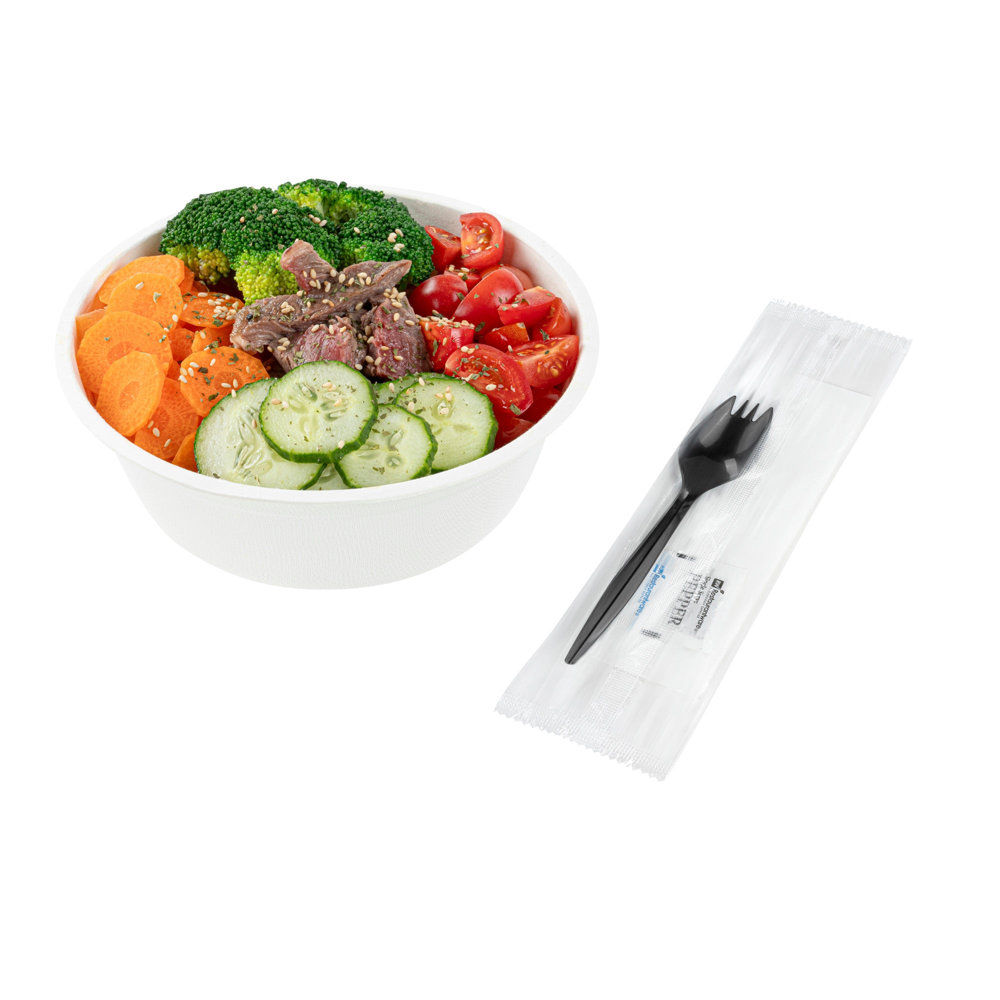 RW Base Black Plastic Spork - with Napkin and Salt / Pepper Packets, Medium Weight, Wrapped - 5 1/4" - 500 count box