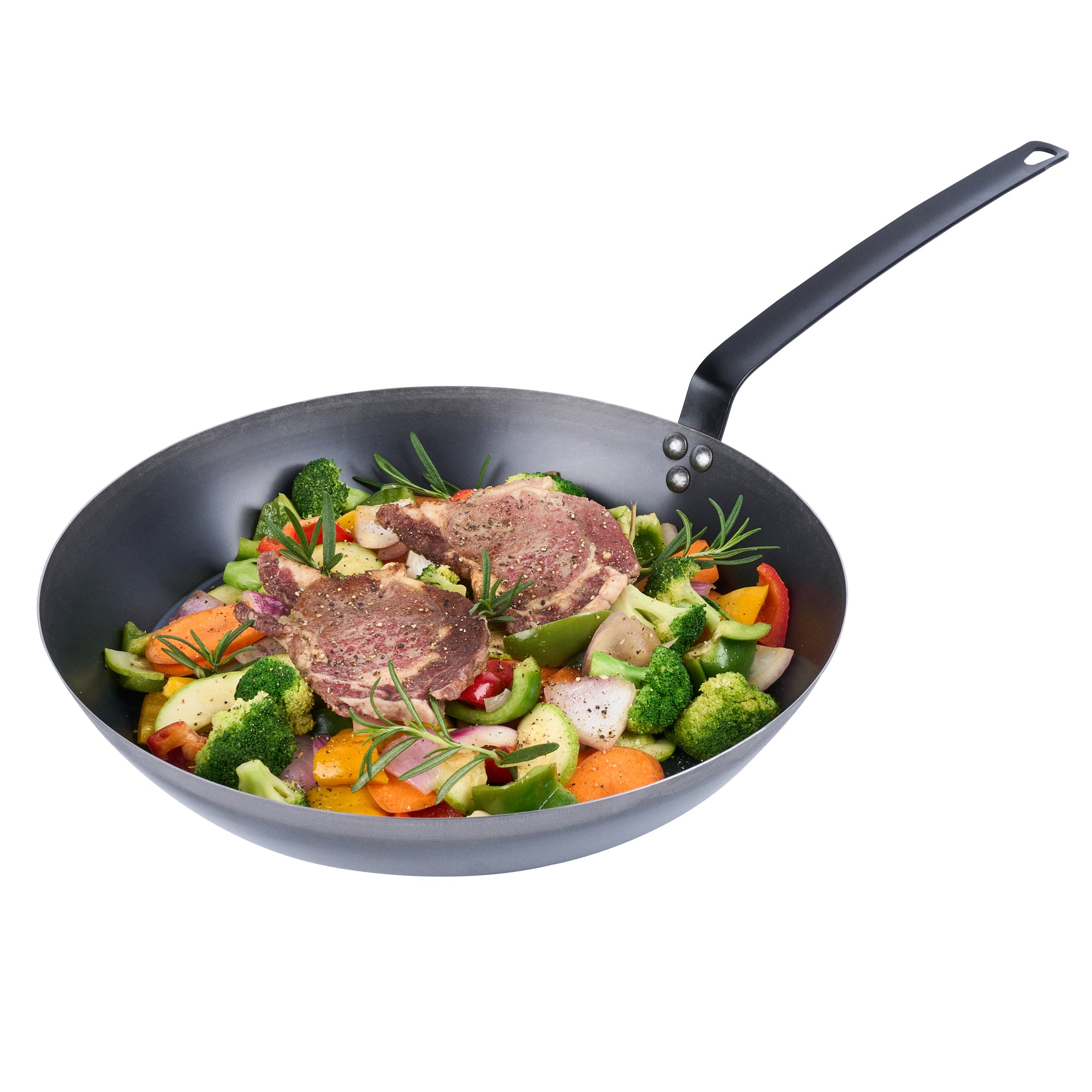 Met Lux Black Carbon Steel 16" Fry Pan - 6 count box