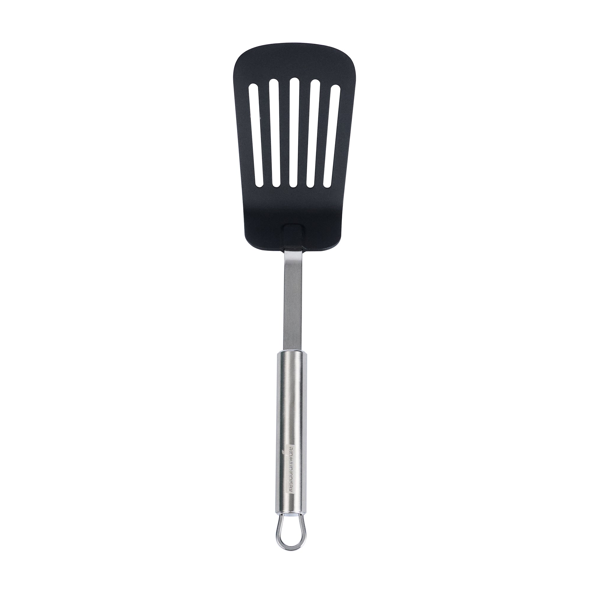 German Standard Black Nylon High Heat Slotted Turner / Spatula - with Stainless Steel Handle - 12 1/2'' - 1 count box