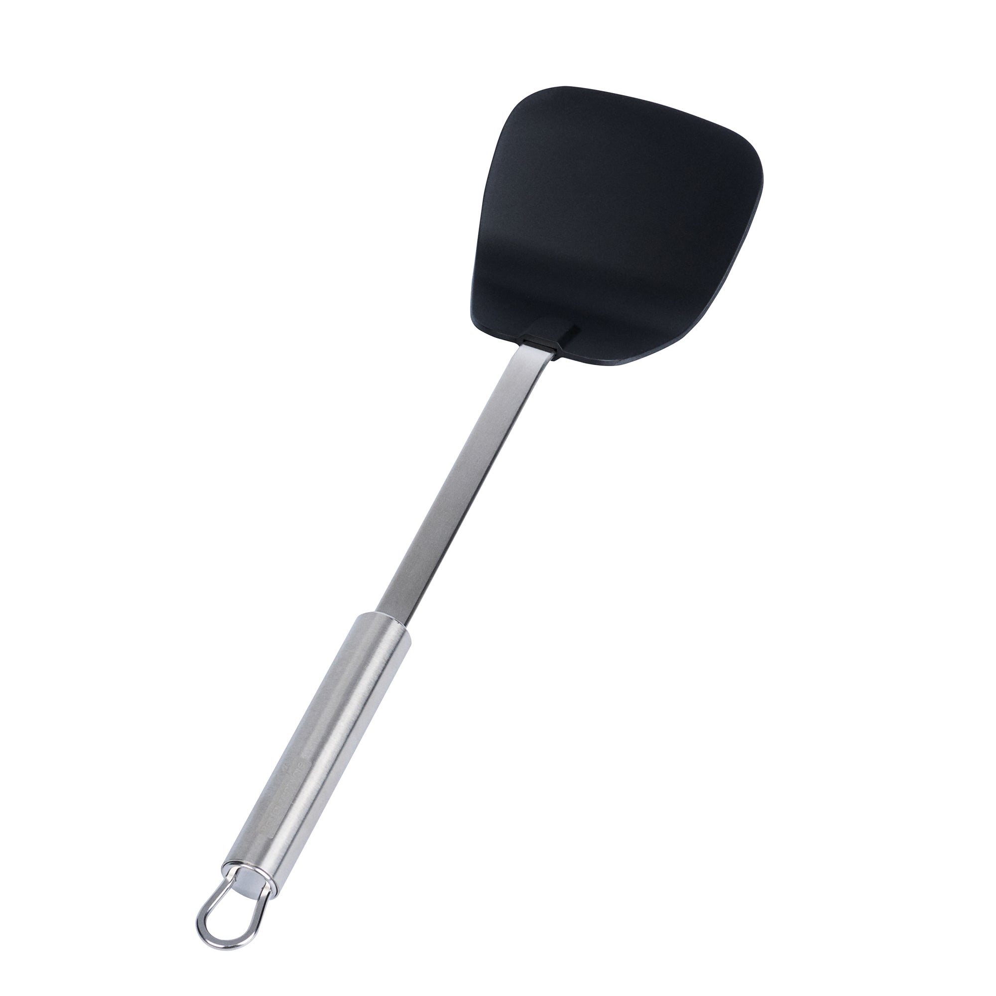 German Standard Black Nylon High Heat Wok Spatula - with Stainless Steel Handle - 14 1/4'' - 1 count box