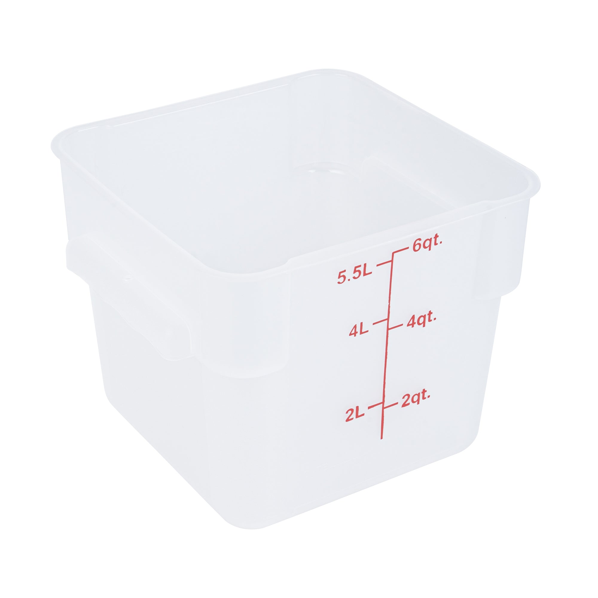 Met Lux 6 qt Square Translucent Plastic Food Storage Container - with Red Volume Markers - 9" x 9" x 7 1/2" - 1 count box