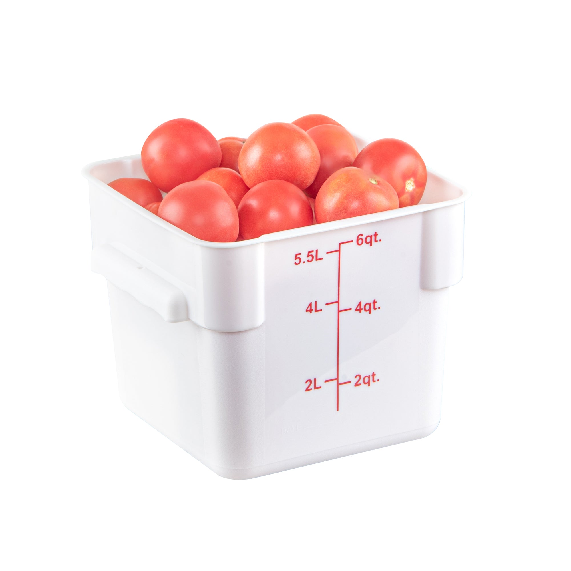 Met Lux 6 qt Square White Plastic Food Storage Container - with Red Volume Markers - 9" x 9" x 7 1/2" - 1 count box