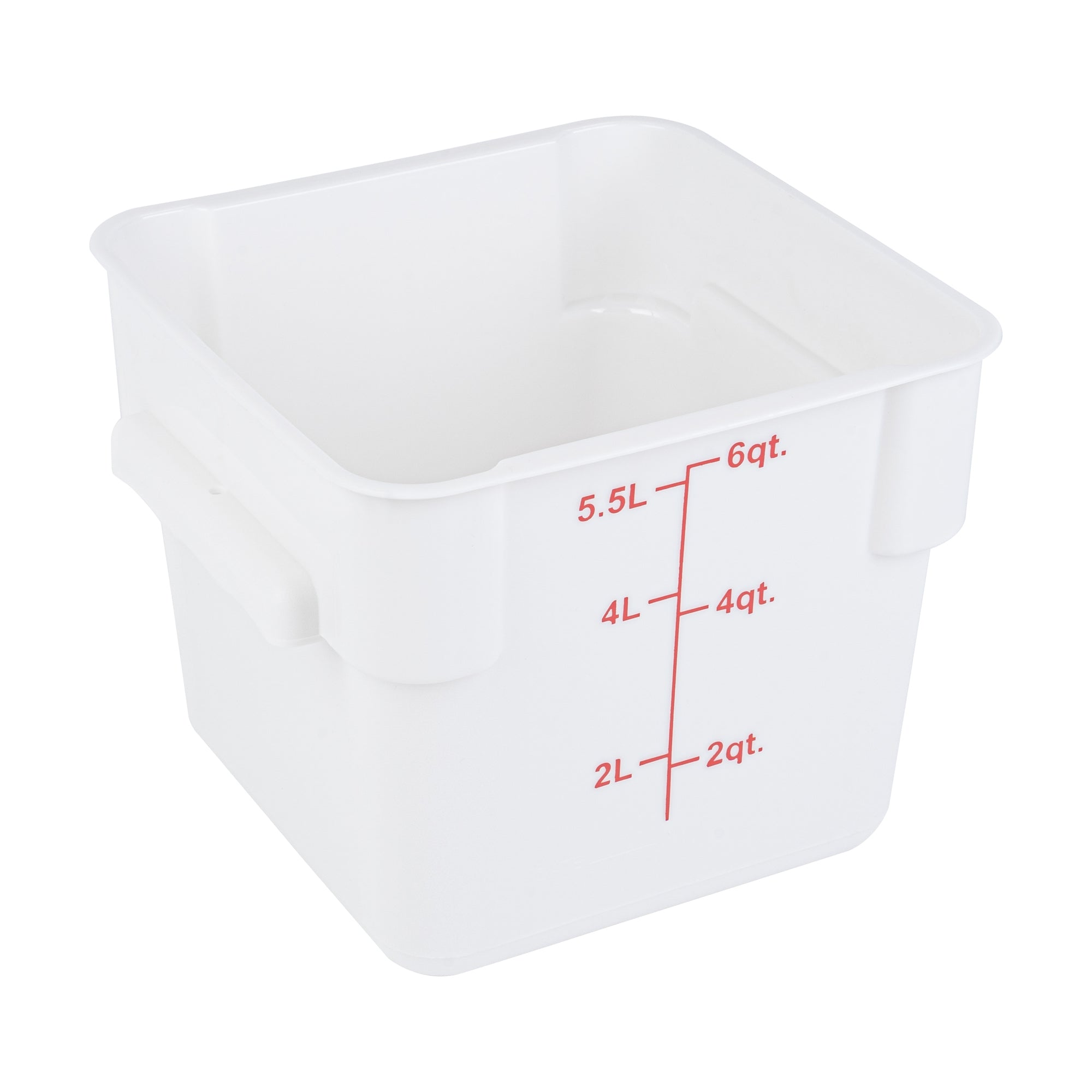 Met Lux 6 qt Square White Plastic Food Storage Container - with Red Volume Markers - 9" x 9" x 7 1/2" - 1 count box