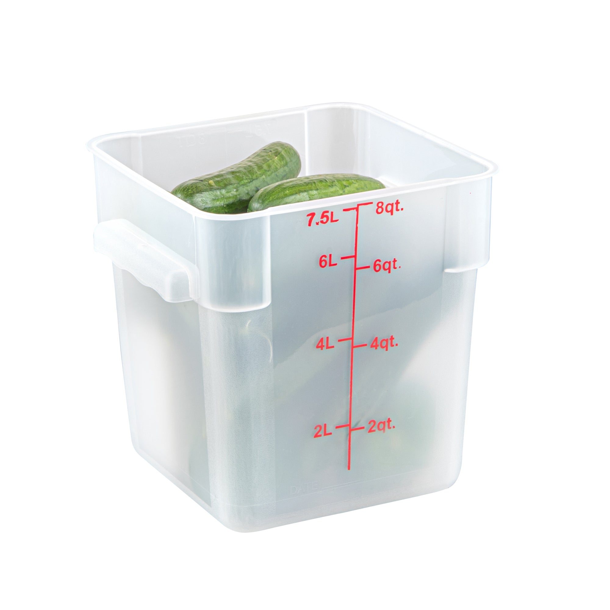 Met Lux 8 qt Square Translucent Plastic Food Storage Container - with Red Volume Markers - 8 3/4" x 8 3/4" x 8 1/2" - 1 count box