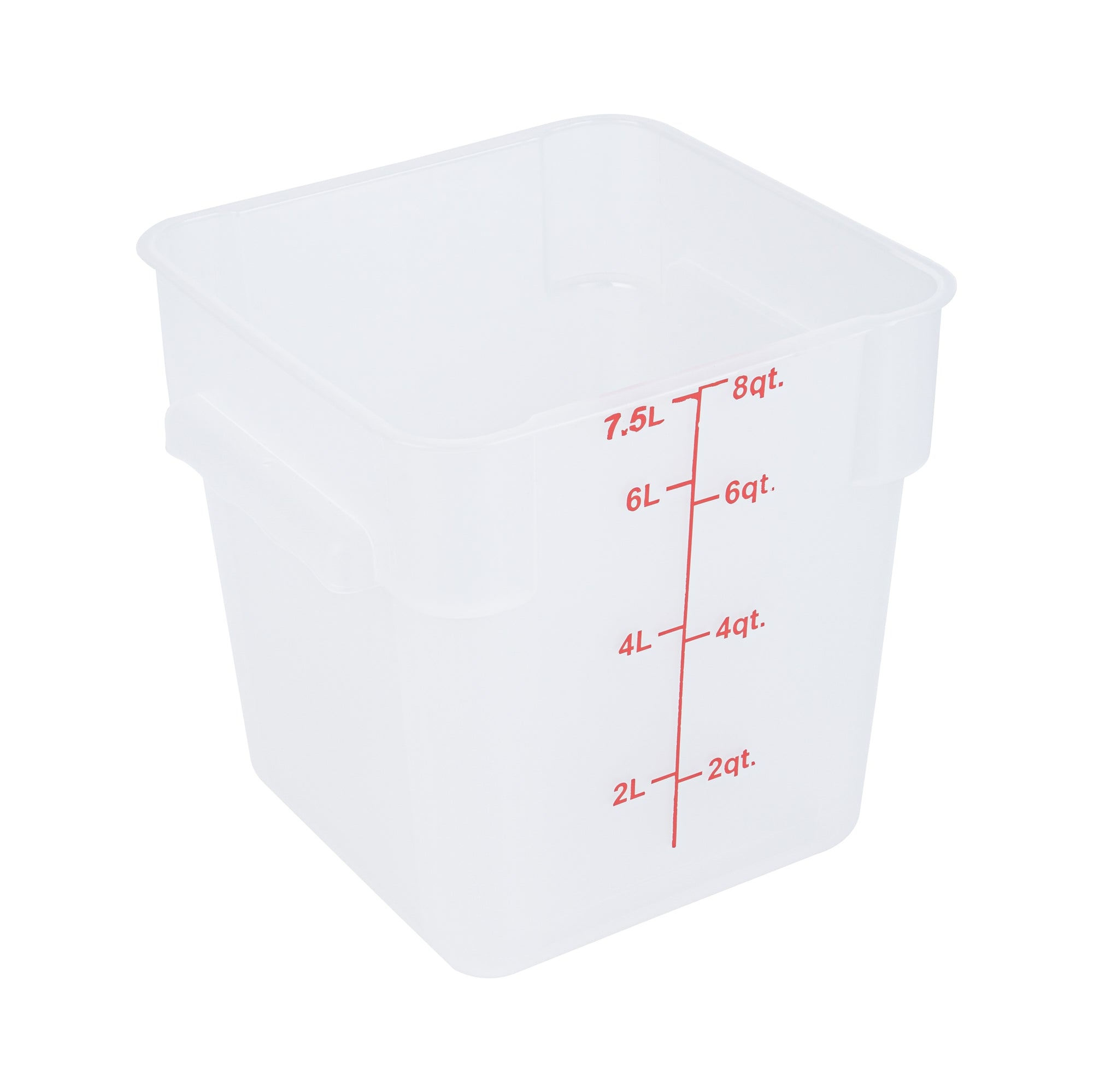 Met Lux 8 qt Square Translucent Plastic Food Storage Container - with Red Volume Markers - 8 3/4" x 8 3/4" x 8 1/2" - 1 count box