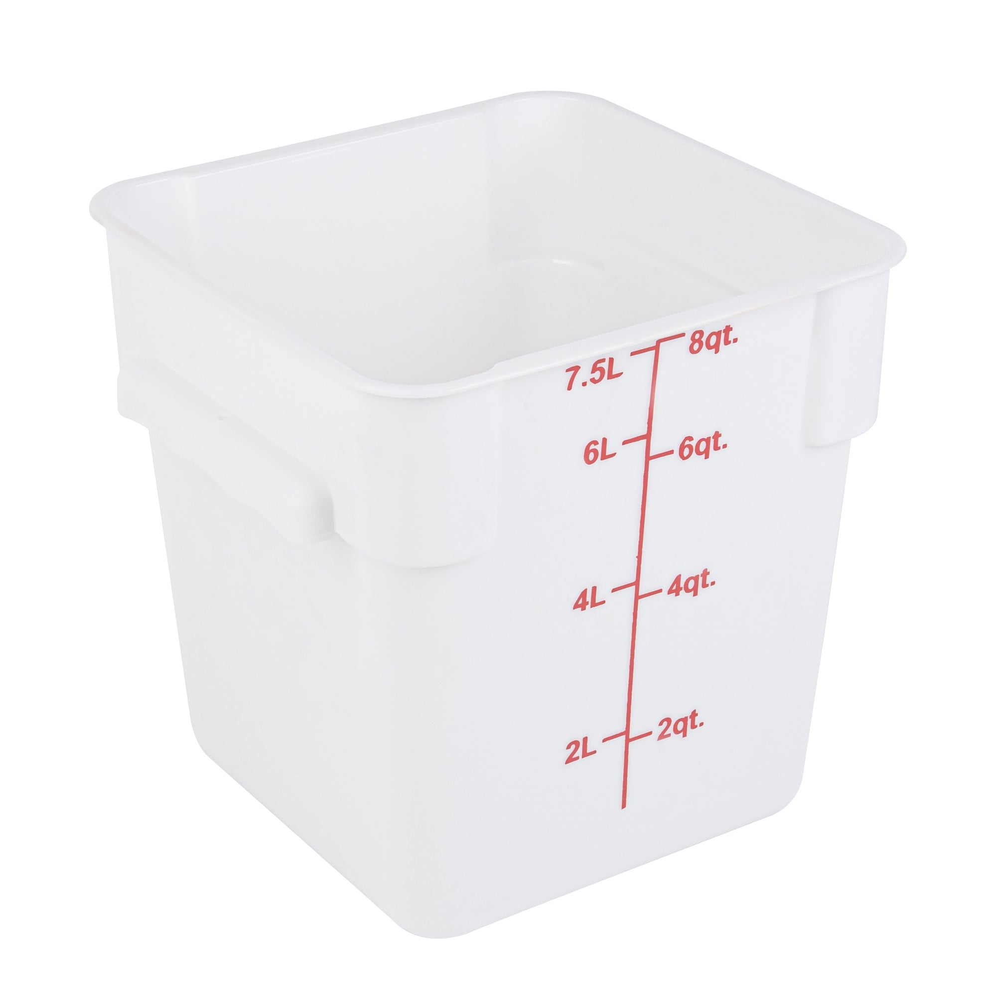 Met Lux 8 qt Square White Plastic Food Storage Container - with Red Volume Markers - 8 3/4" x 8 3/4" x 8 1/2" - 1 count box