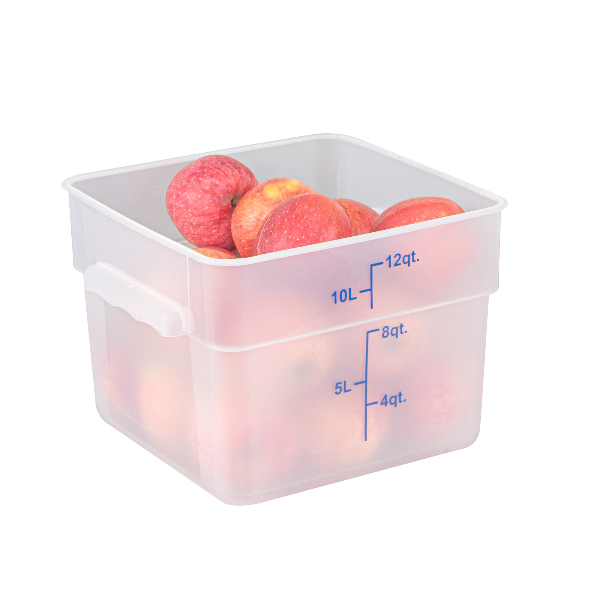 Met Lux 12 qt Square Translucent Plastic Food Storage Container - with Blue Volume Markers - 11" x 11" x 8" - 1 count box