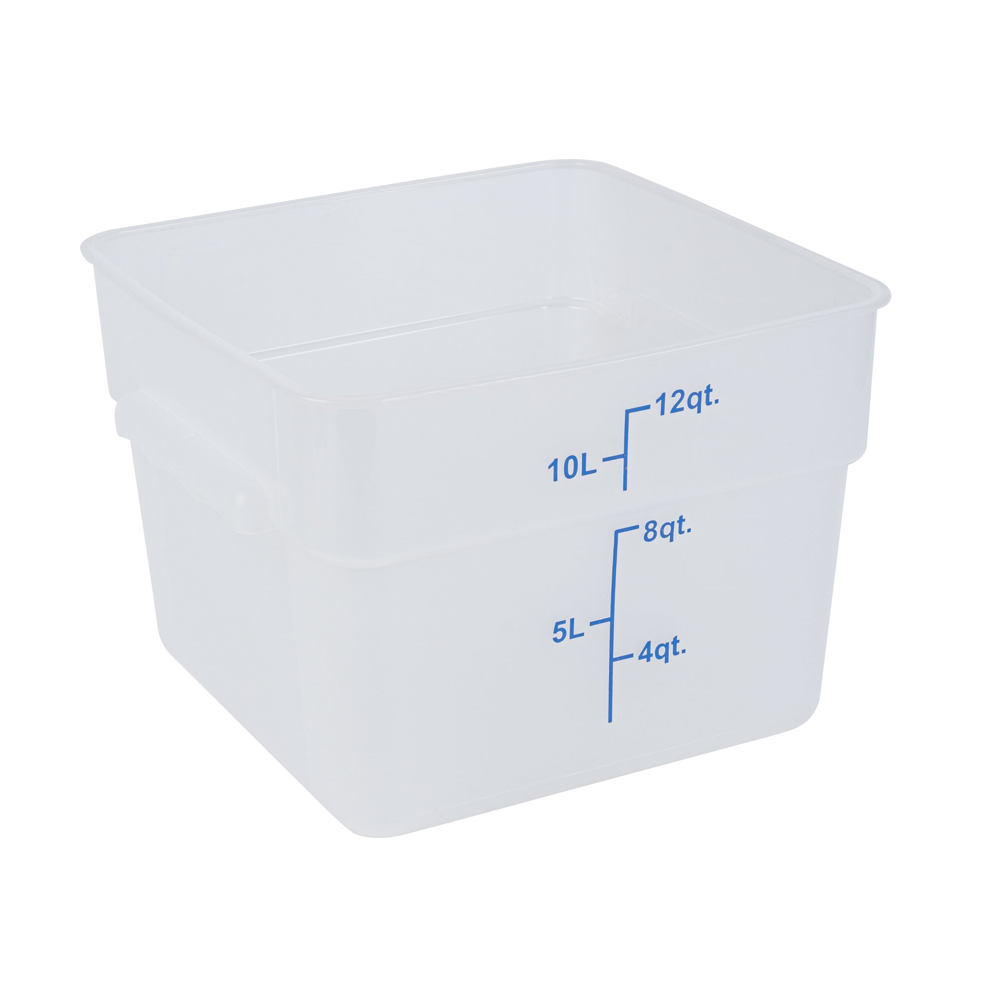 Met Lux 12 qt Square Translucent Plastic Food Storage Container - with Blue Volume Markers - 11" x 11" x 8" - 1 count box