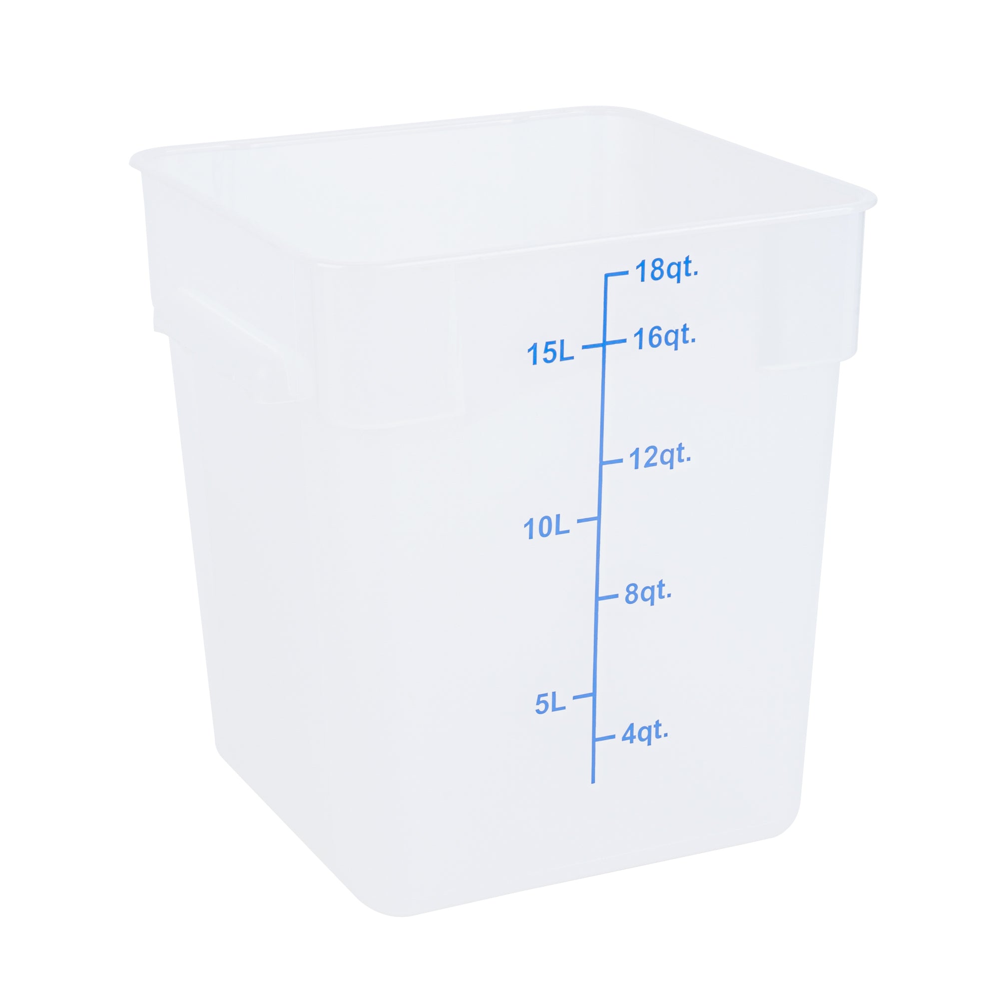 Met Lux 18 qt Square Translucent Plastic Food Storage Container - with Blue Volume Markers - 11" x 11" x 12 1/2" - 1 count box