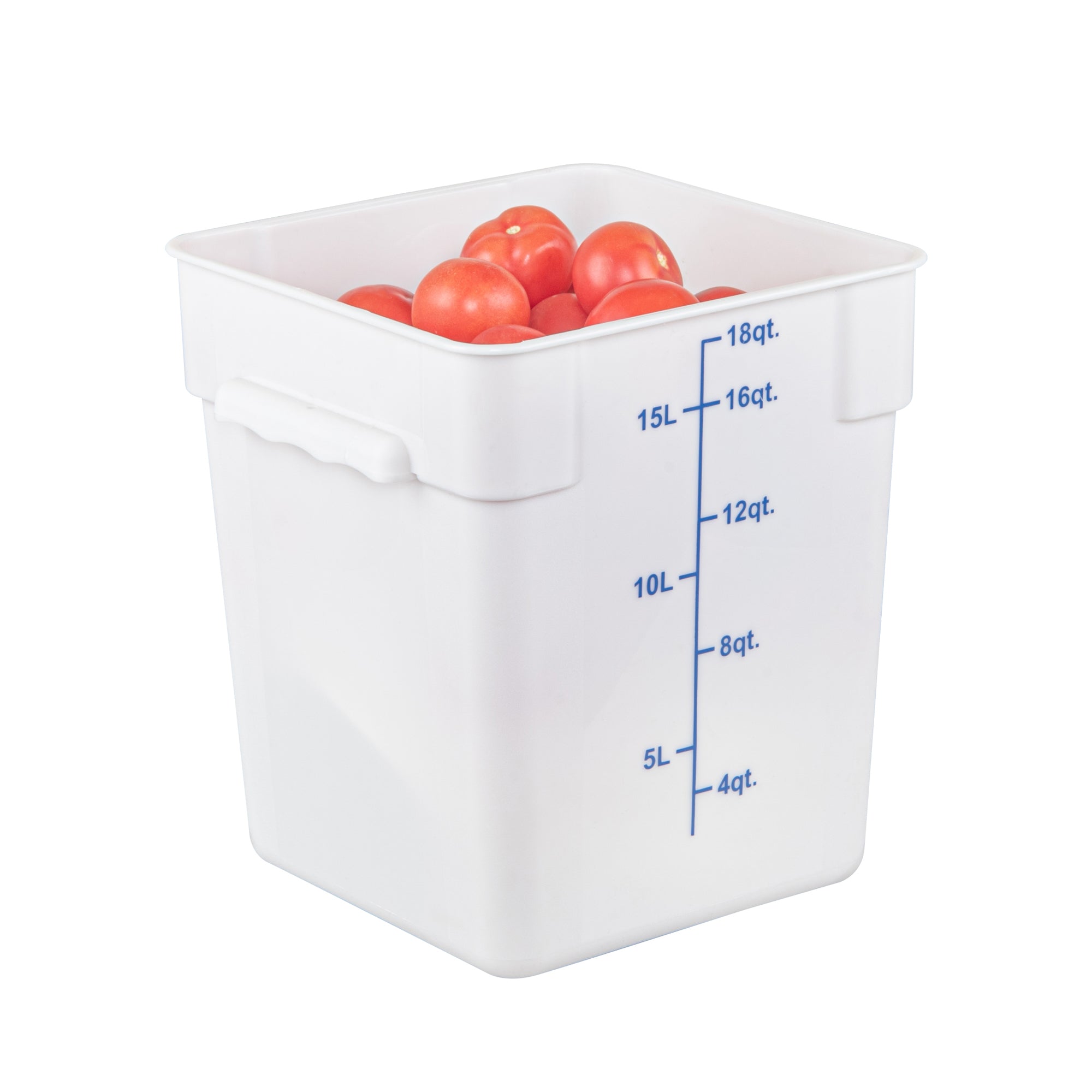 Met Lux 18 qt Square White Plastic Food Storage Container - with Blue Volume Markers - 11" x 11" x 12 1/2" - 1 count box