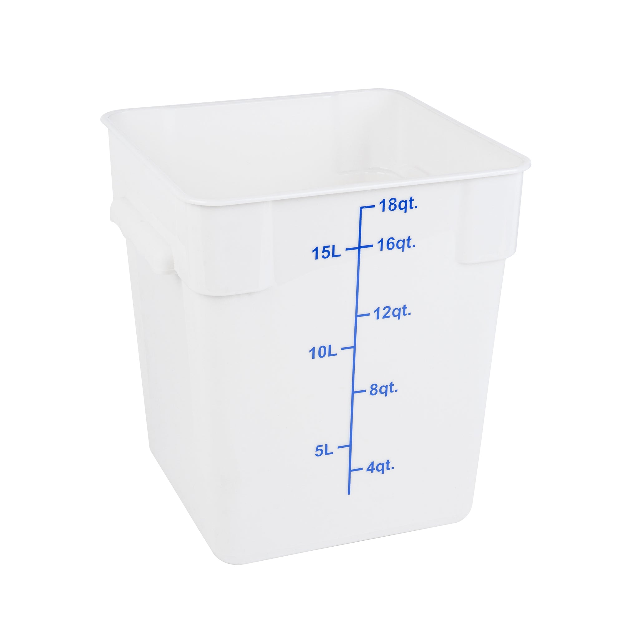 Met Lux 18 qt Square White Plastic Food Storage Container - with Blue Volume Markers - 11" x 11" x 12 1/2" - 1 count box