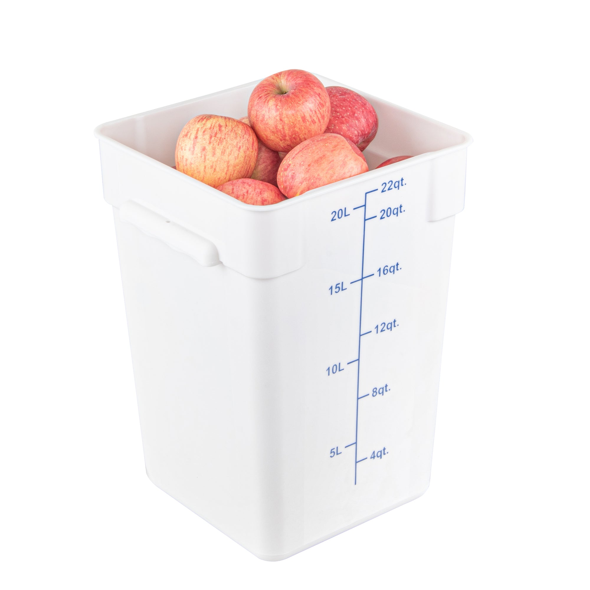 Met Lux 22 qt Square White Plastic Food Storage Container - with Blue Volume Markers - 11" x 11" x 15 1/2" - 1 count box