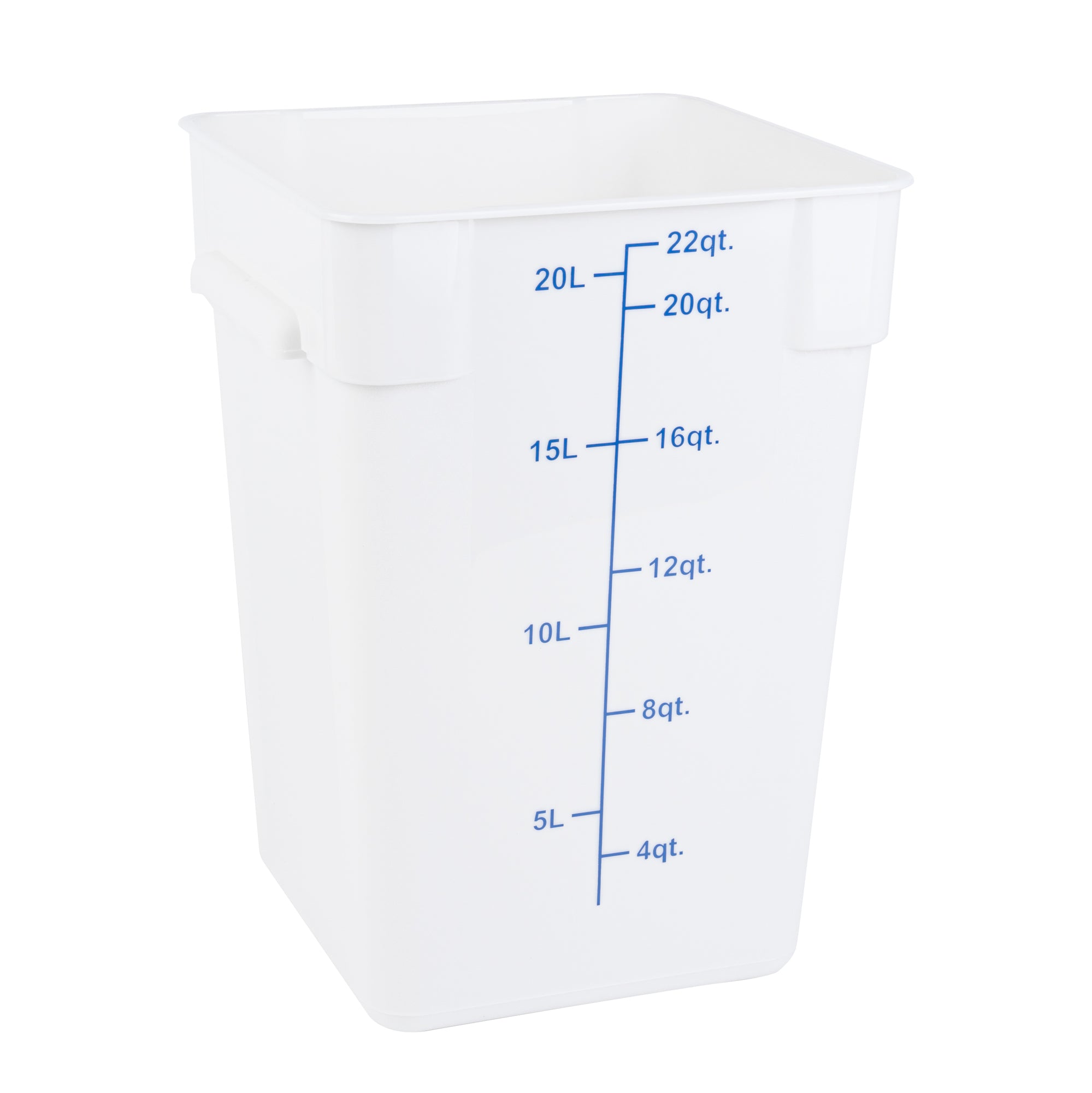 Met Lux 22 qt Square White Plastic Food Storage Container - with Blue Volume Markers - 11" x 11" x 15 1/2" - 1 count box