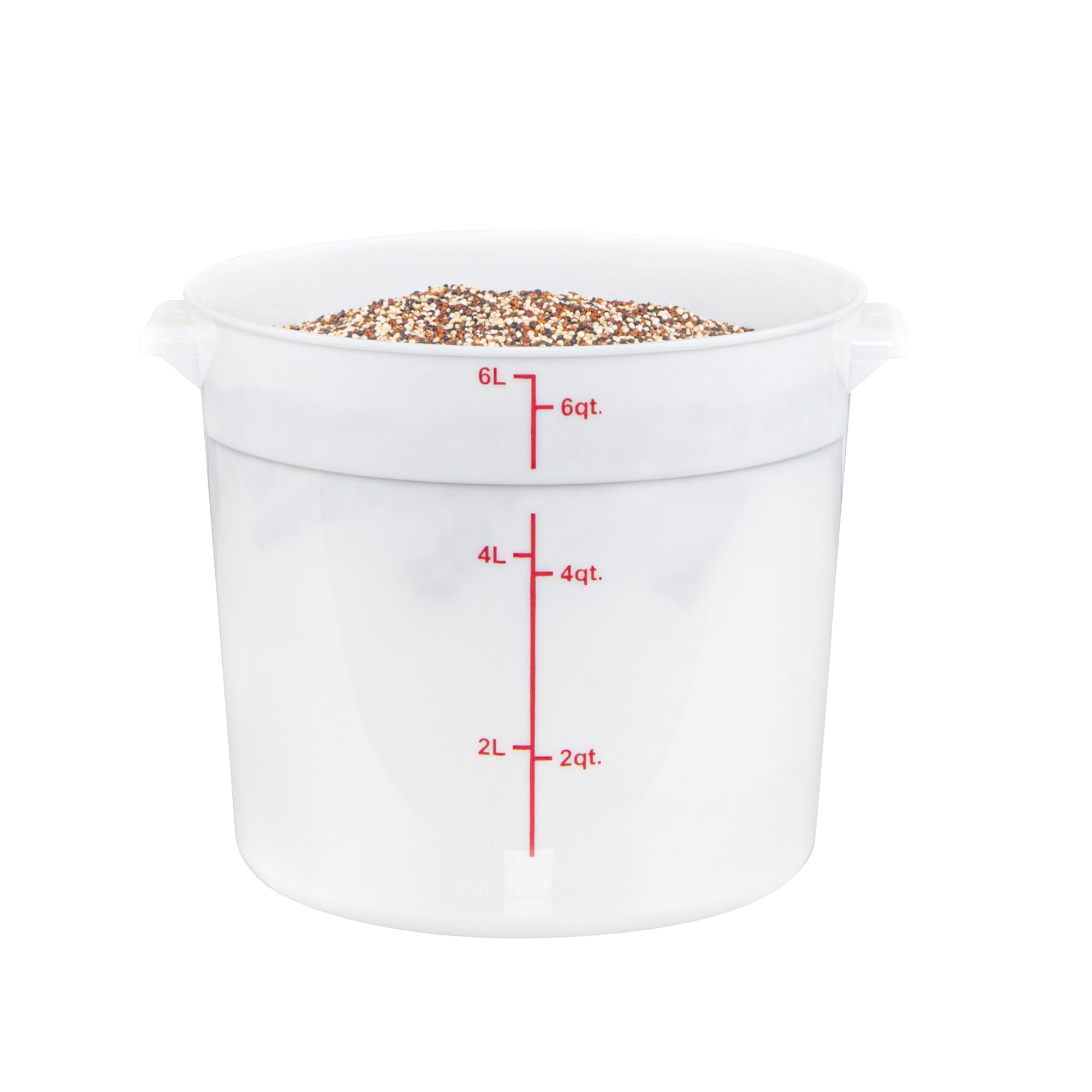 Met Lux 6 qt Round White Plastic Food Storage Container - with Red Volume Markers - 8 3/4" x 8 3/4" x 7 3/4" - 1 count box