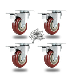 RW Hardware Red Swivel Plate Caster - with Brakes and Mounting Hardware - 4