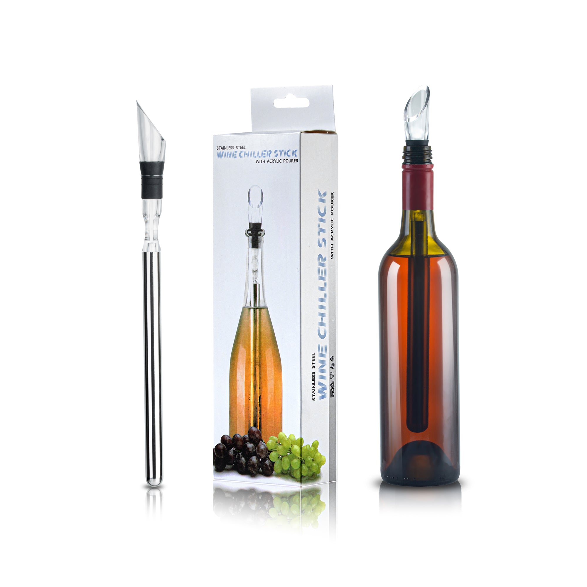 Bar Lux Stainless Steel Wine Chiller Stick / Pourer - with Aerator - 12 3/4" - 1 count box