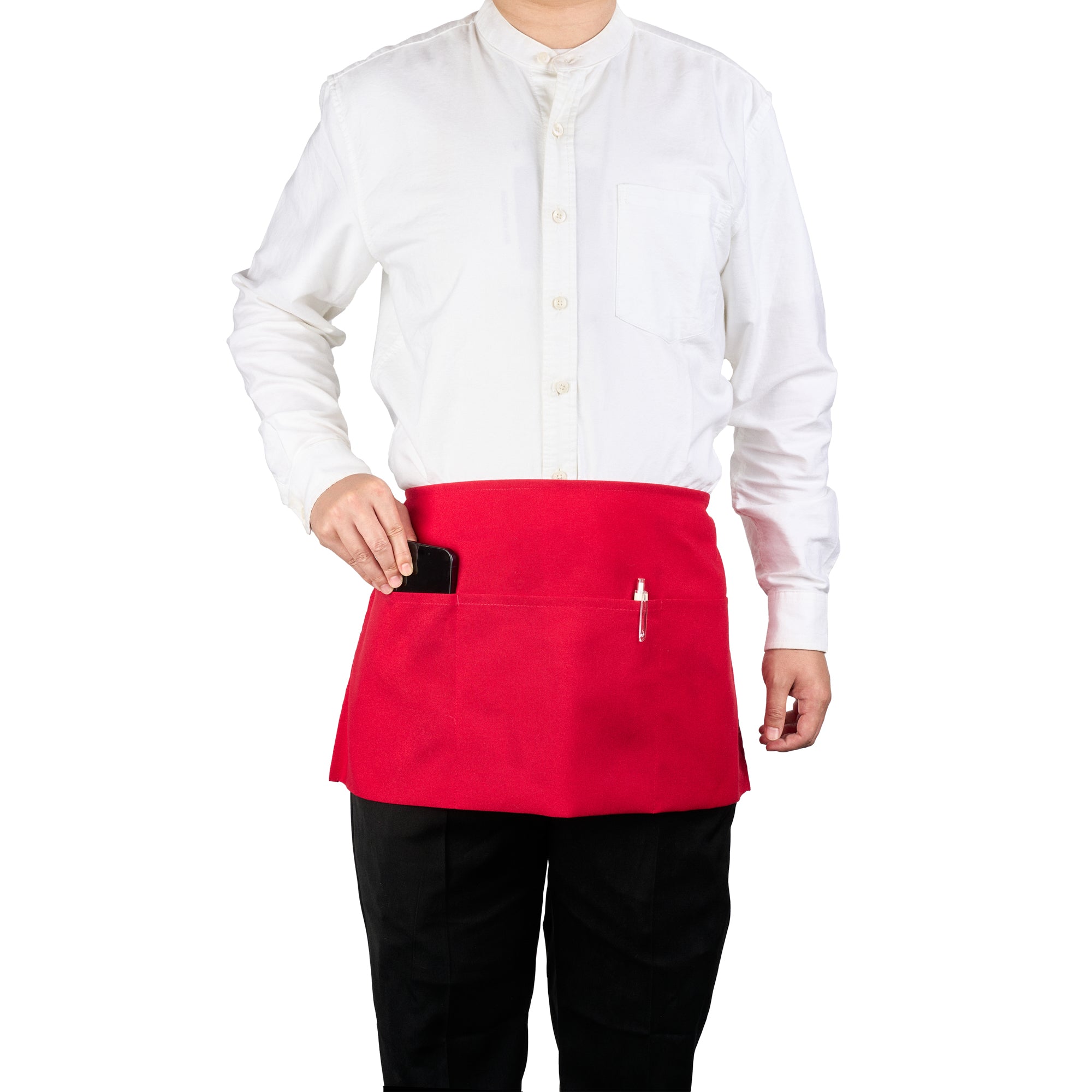 RW Base Red Standard Waist Apron - with 3 Pockets - 24" x 12" - 1 count box