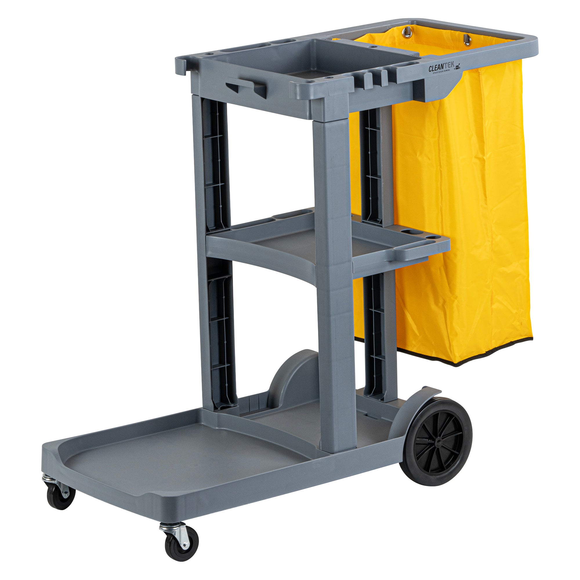 Clean Tek Professional Gray 3-Shelf Janitor Cart - 18 gal Bag - 44" x 18 1/2" x 37 3/4" - 1 count box