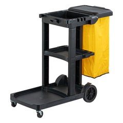 Clean Tek Professional Black 3-Shelf Janitor Cart - 18 gal Bag, Lid - 44