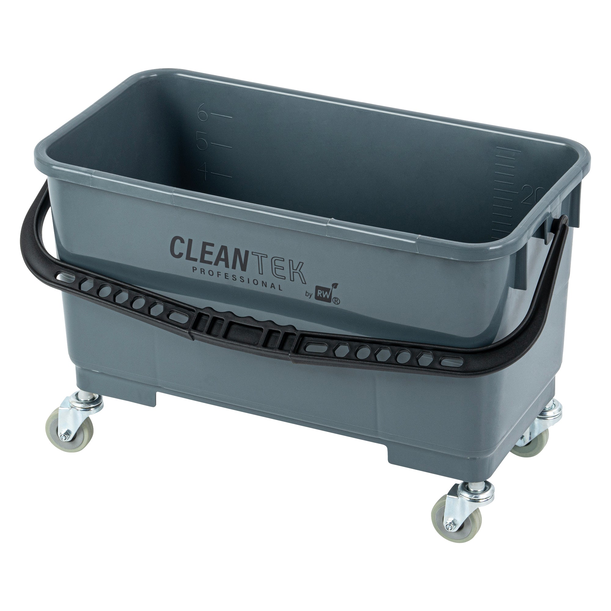 Clean Tek Professional 25 Qt Gray Bucket - with Wheels, Sieve - 22" x 11 1/2" x 13 1/2" - 1 count box