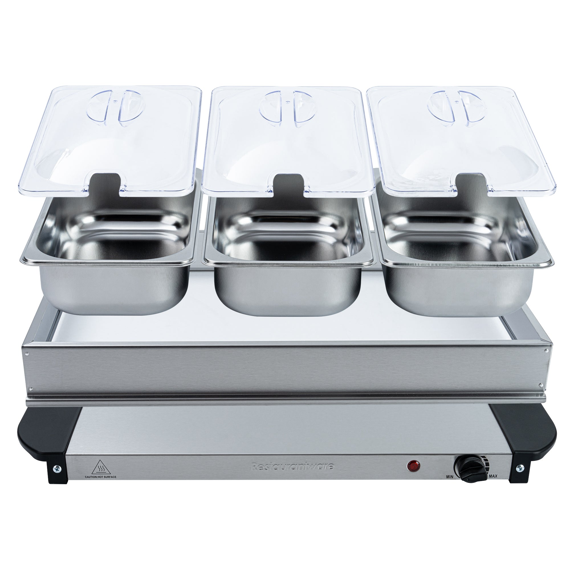 Kitchen Tek Stainless Steel Buffet Server and Food Warmer - 120V, with (3) 1.5 Qt Buffet Pans - 1 count box